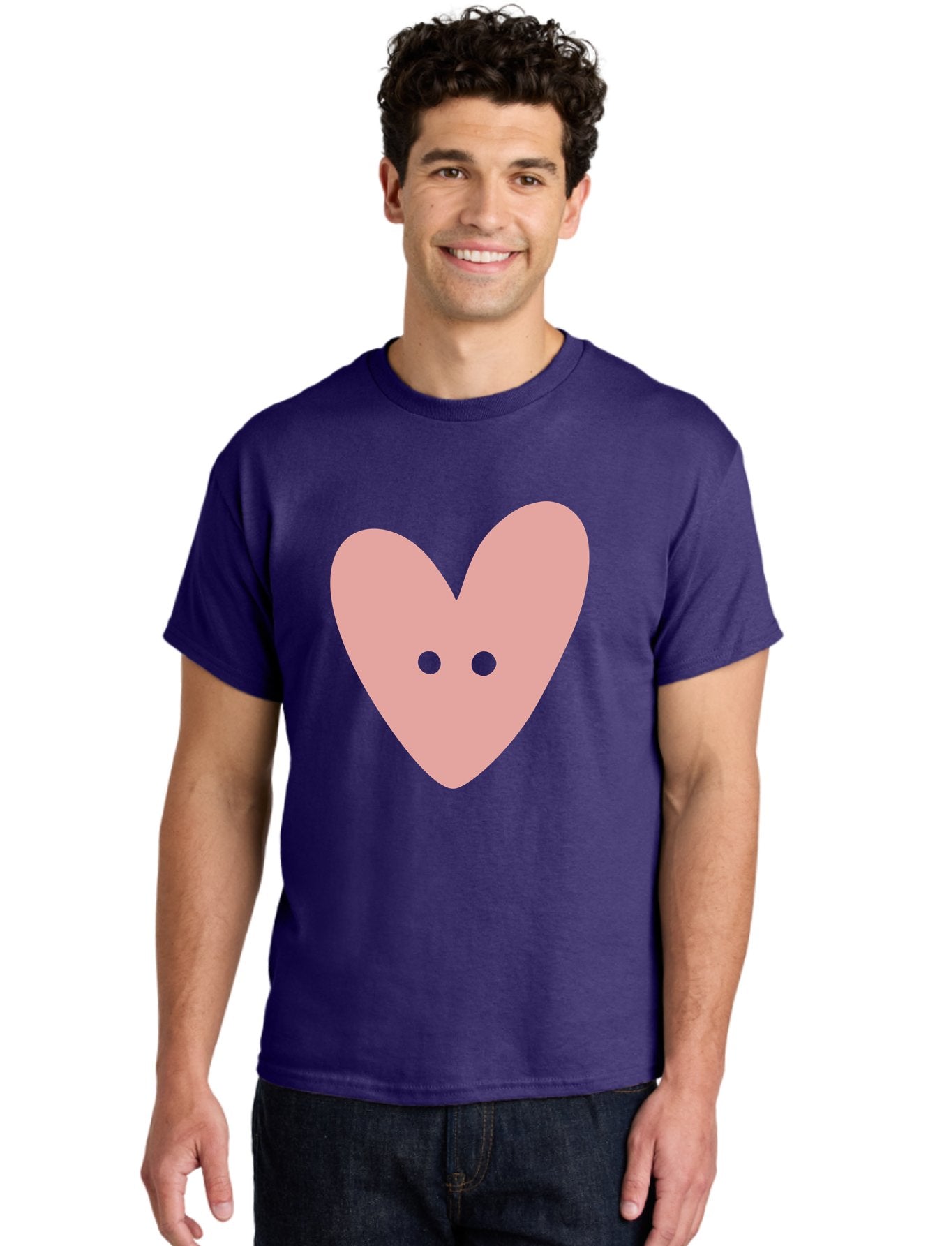 Pink-Heart-Button Men'S Graphic Tee, 100% Cotton, Comfortable Casual Summer Wear, Machine Washable, Heart Symbol, Pink Icon, Love Emblem, Cute Design, Simple Illustration, Minimalist Art Aac075 30