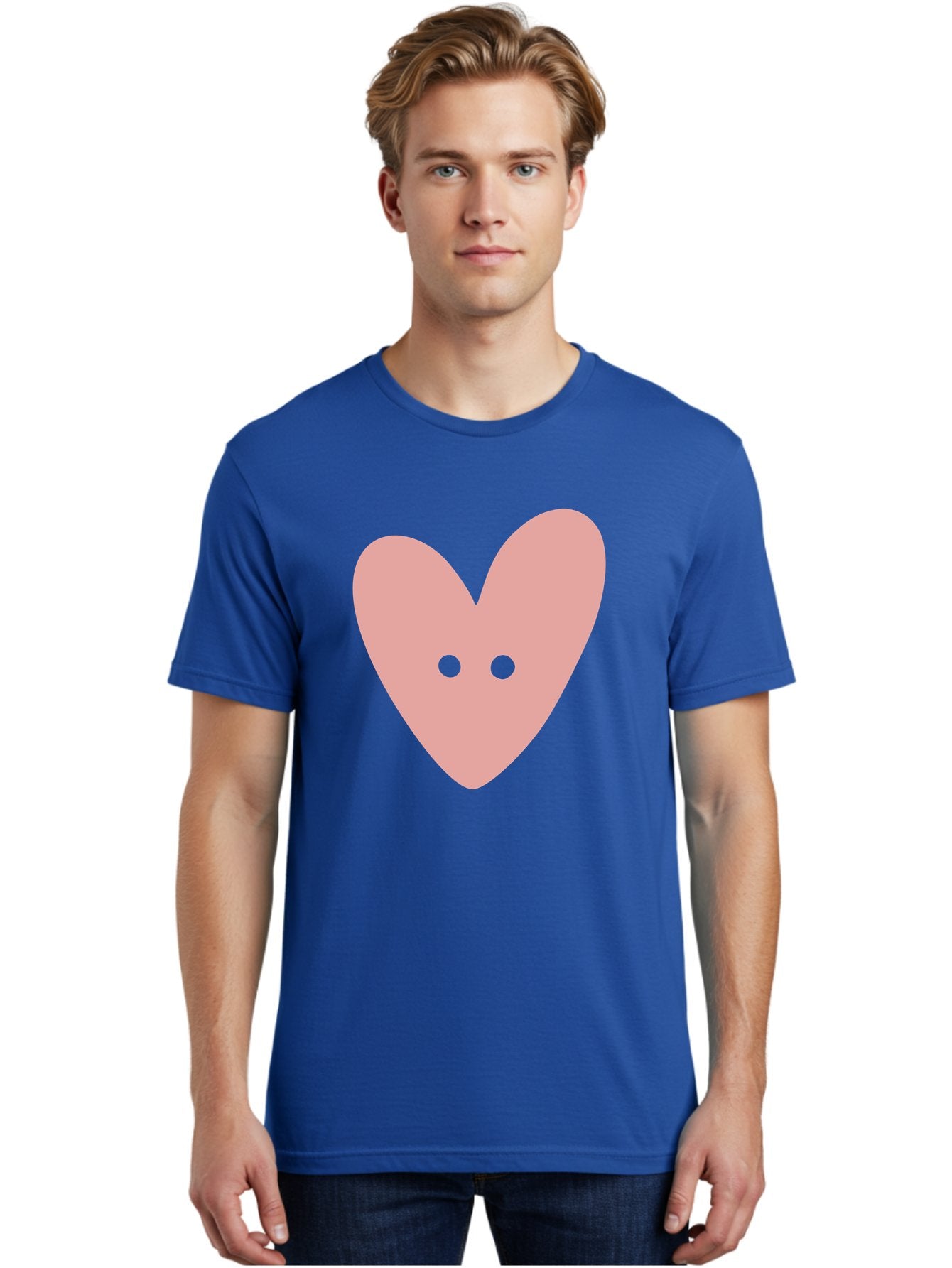 Pink-Heart-Button Men'S Graphic Tee, 100% Cotton, Comfortable Casual Summer Wear, Machine Washable, Heart Symbol, Pink Icon, Love Emblem, Cute Design, Simple Illustration, Minimalist Art Aac075 19