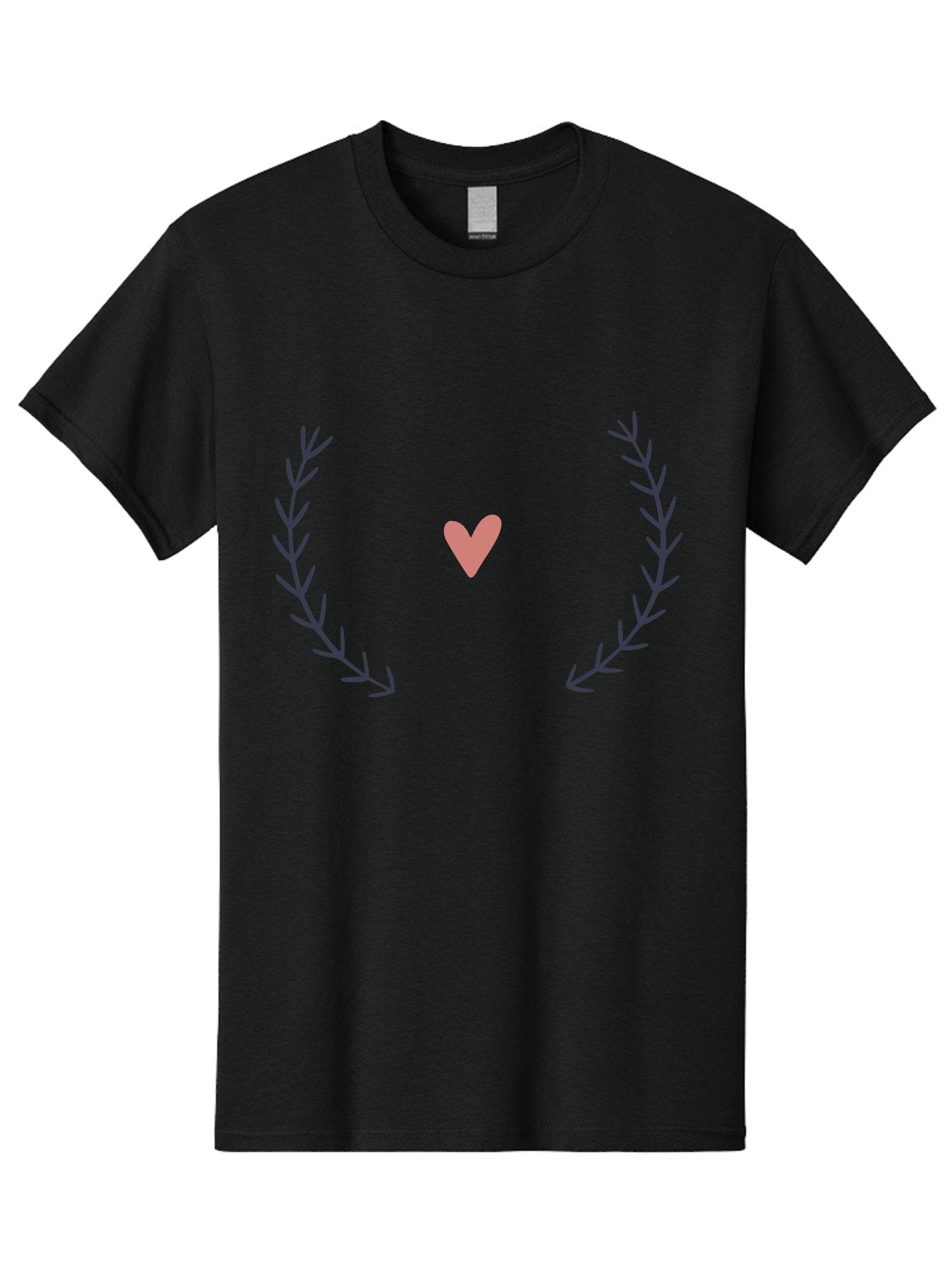 Pink-Heart-Laurel Men'S Graphic Tee, 100% Cotton, Comfortable Casual Summer Wear, Machine Washable, Pink Heart Symbol, Purple Leaves, Love Icon, Minimalist Design, Simple Graphics, Heart Shape, Floral Elements, Romantic Symbolism, Aac076 11