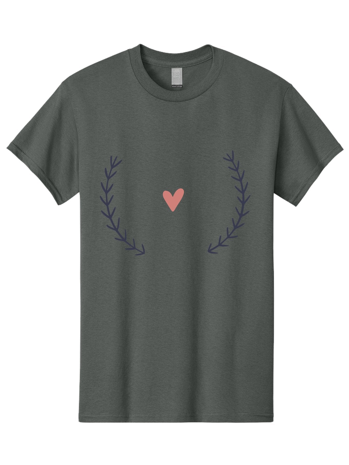 Pink-Heart-Laurel Men'S Graphic Tee, 100% Cotton, Comfortable Casual Summer Wear, Machine Washable, Pink Heart Symbol, Purple Leaves, Love Icon, Minimalist Design, Simple Graphics, Heart Shape, Floral Elements, Romantic Symbolism, Aac076 4