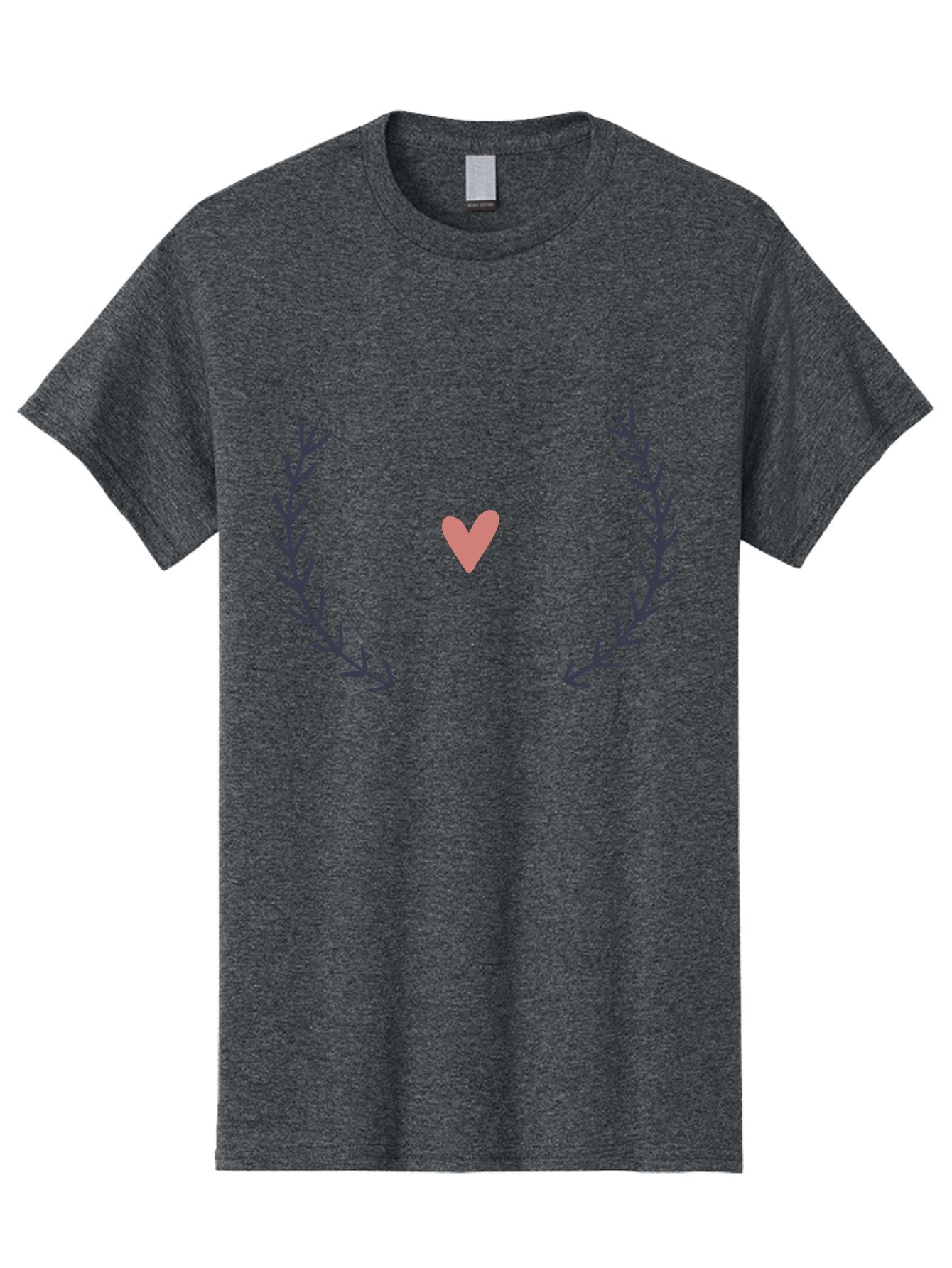 Pink-Heart-Laurel Men'S Graphic Tee, 100% Cotton, Comfortable Casual Summer Wear, Machine Washable, Pink Heart Symbol, Purple Leaves, Love Icon, Minimalist Design, Simple Graphics, Heart Shape, Floral Elements, Romantic Symbolism, Aac076