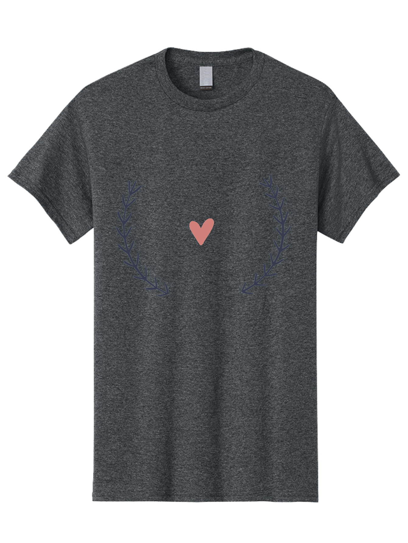Pink-Heart-Laurel Men'S Graphic Tee, 100% Cotton, Comfortable Casual Summer Wear, Machine Washable, Pink Heart Symbol, Purple Leaves, Love Icon, Minimalist Design, Simple Graphics, Heart Shape, Floral Elements, Romantic Symbolism, Aac076 19