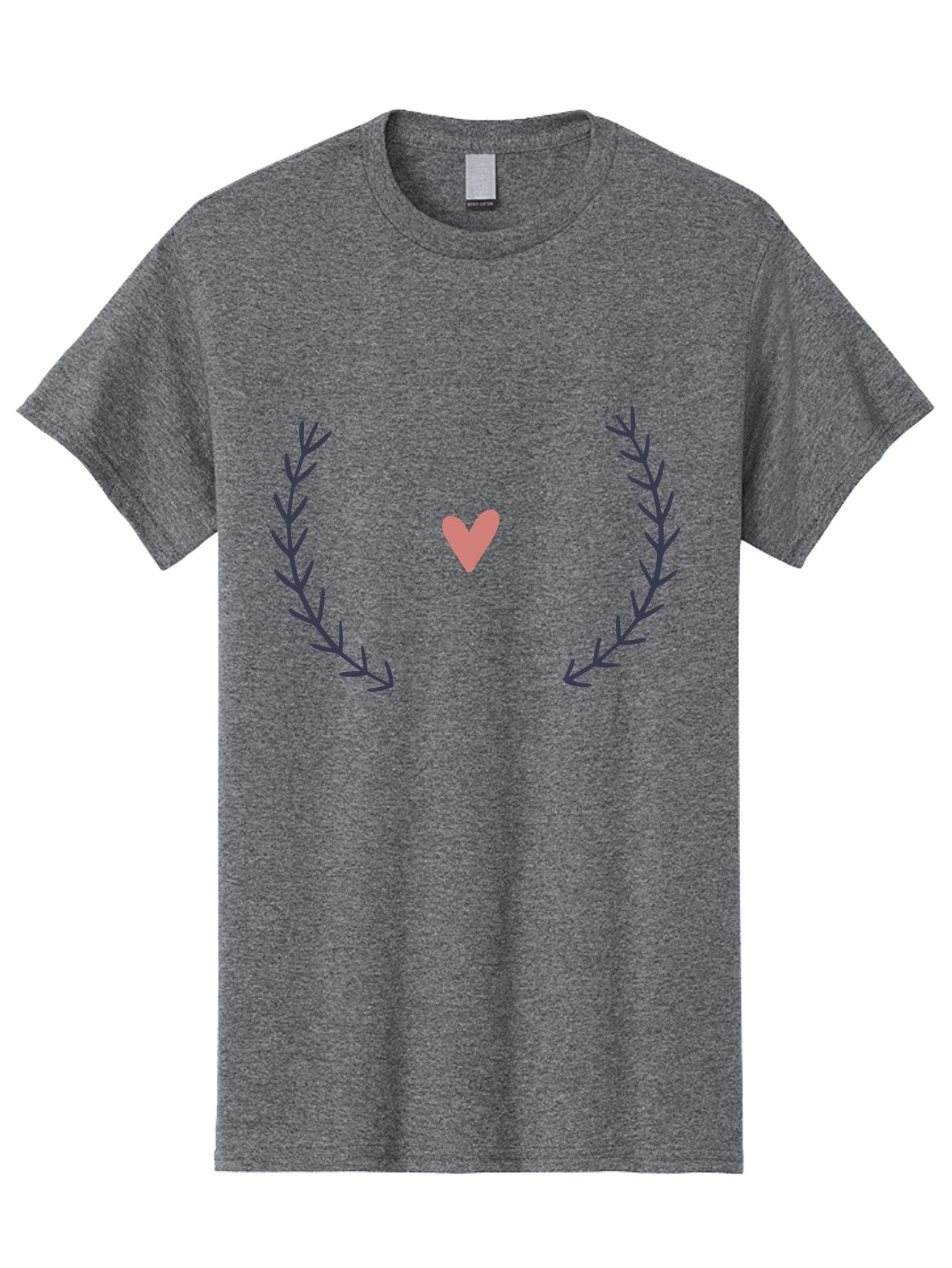 Pink-Heart-Laurel Men'S Graphic Tee, 100% Cotton, Comfortable Casual Summer Wear, Machine Washable, Pink Heart Symbol, Purple Leaves, Love Icon, Minimalist Design, Simple Graphics, Heart Shape, Floral Elements, Romantic Symbolism, Aac076 7
