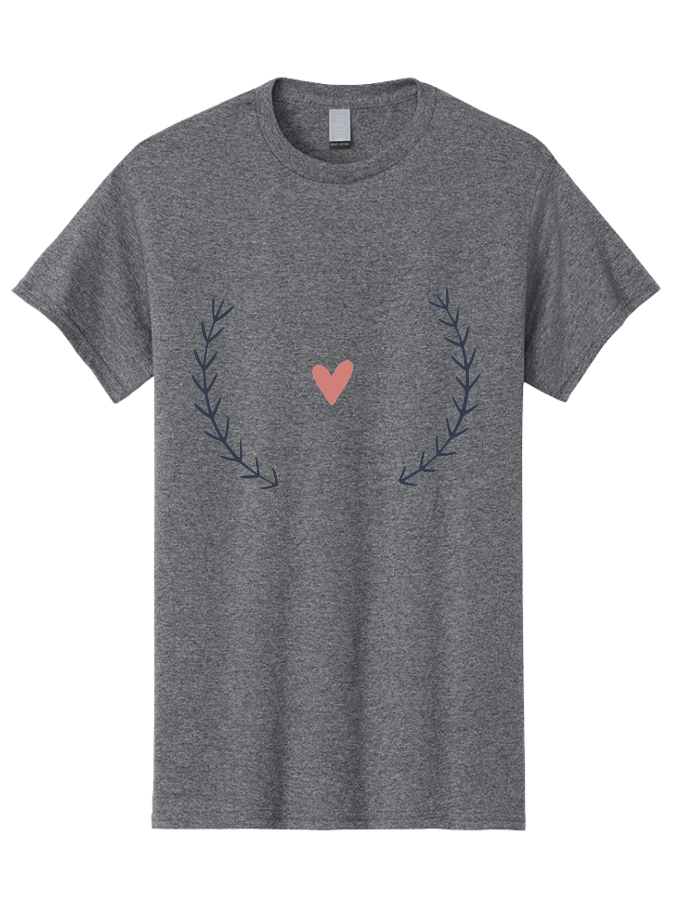 Pink-Heart-Laurel Men'S Graphic Tee, 100% Cotton, Comfortable Casual Summer Wear, Machine Washable, Pink Heart Symbol, Purple Leaves, Love Icon, Minimalist Design, Simple Graphics, Heart Shape, Floral Elements, Romantic Symbolism, Aac076 25