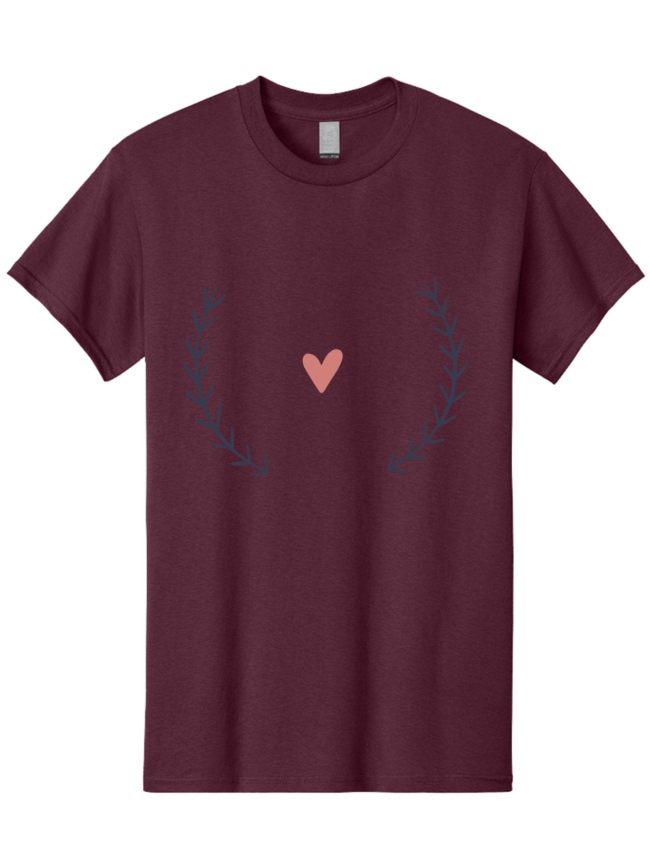 Pink-Heart-Laurel Men'S Graphic Tee, 100% Cotton, Comfortable Casual Summer Wear, Machine Washable, Pink Heart Symbol, Purple Leaves, Love Icon, Minimalist Design, Simple Graphics, Heart Shape, Floral Elements, Romantic Symbolism, Aac076 8