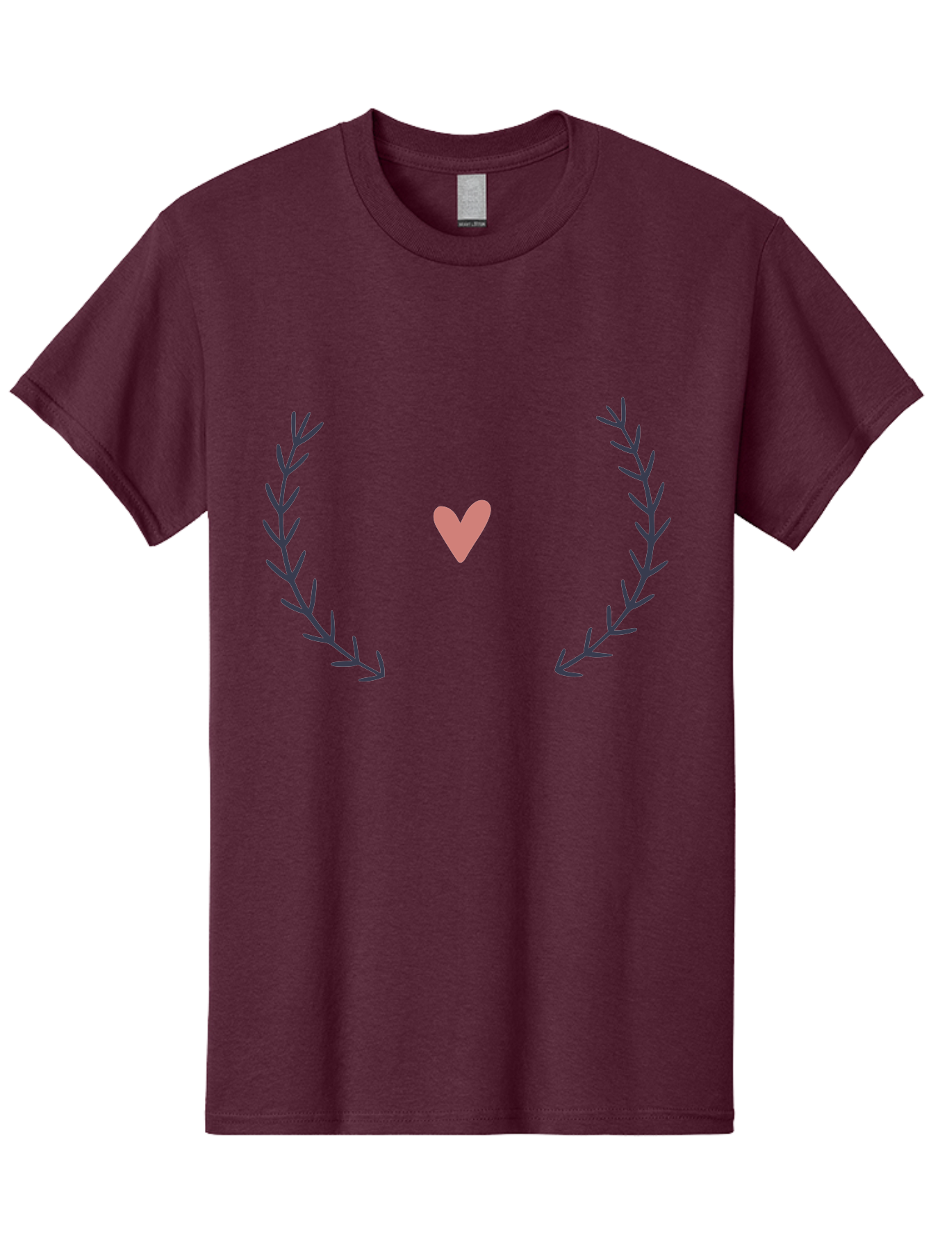 Pink-Heart-Laurel Men'S Graphic Tee, 100% Cotton, Comfortable Casual Summer Wear, Machine Washable, Pink Heart Symbol, Purple Leaves, Love Icon, Minimalist Design, Simple Graphics, Heart Shape, Floral Elements, Romantic Symbolism, Aac076 11