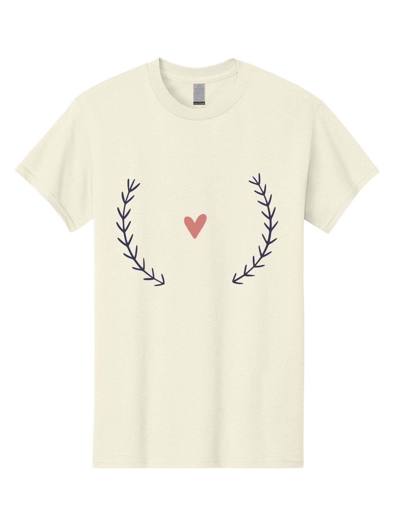 Pink-Heart-Laurel Men'S Graphic Tee, 100% Cotton, Comfortable Casual Summer Wear, Machine Washable, Pink Heart Symbol, Purple Leaves, Love Icon, Minimalist Design, Simple Graphics, Heart Shape, Floral Elements, Romantic Symbolism, Aac076 29