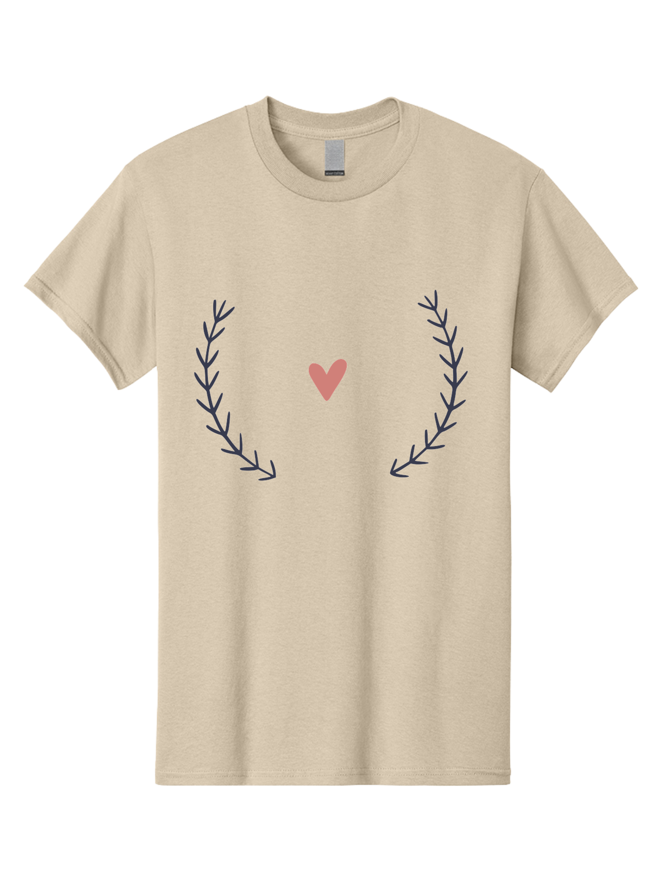 Pink-Heart-Laurel Men'S Graphic Tee, 100% Cotton, Comfortable Casual Summer Wear, Machine Washable, Pink Heart Symbol, Purple Leaves, Love Icon, Minimalist Design, Simple Graphics, Heart Shape, Floral Elements, Romantic Symbolism, Aac076 9