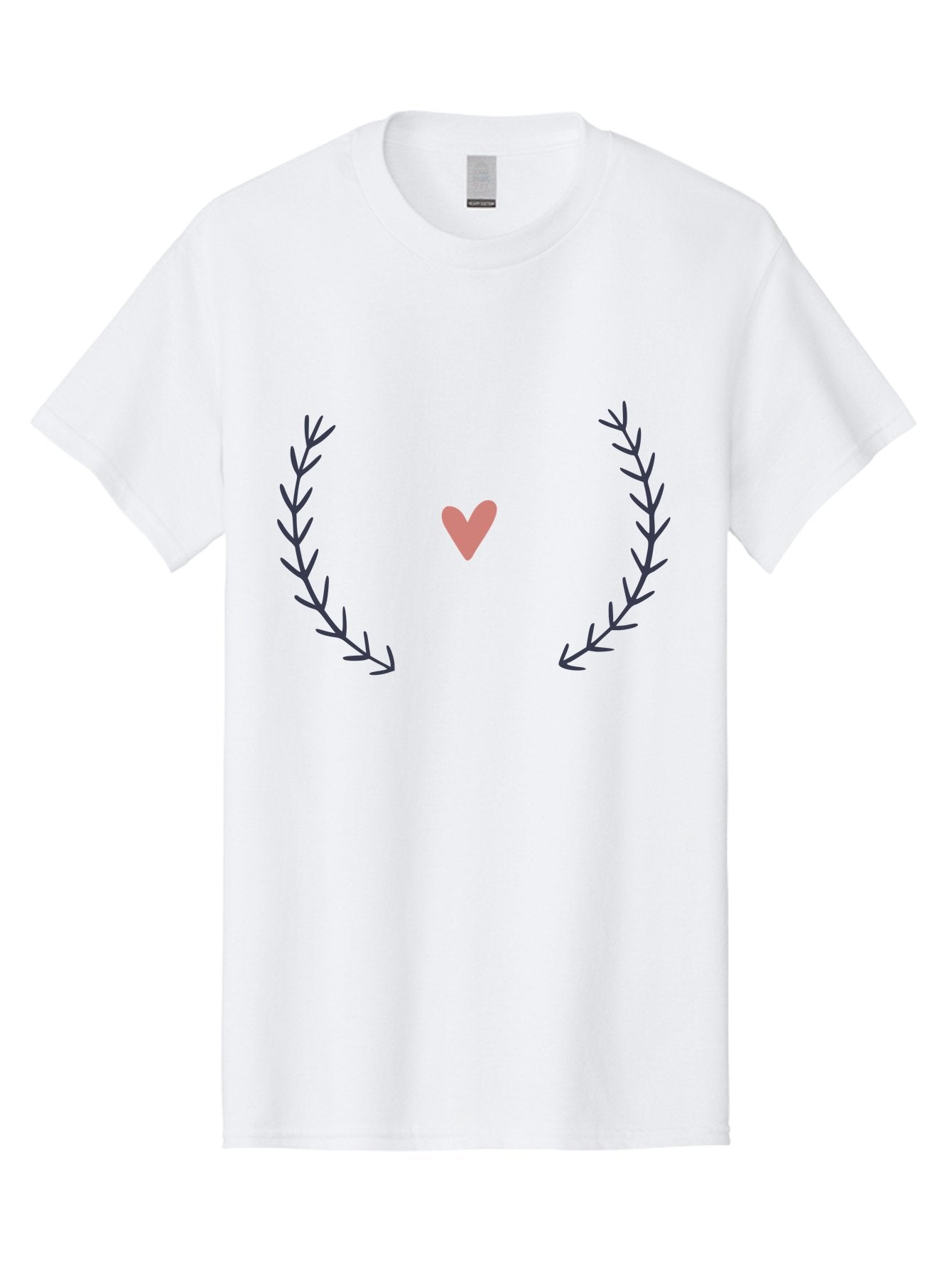 Pink-Heart-Laurel Men'S Graphic Tee, 100% Cotton, Comfortable Casual Summer Wear, Machine Washable, Pink Heart Symbol, Purple Leaves, Love Icon, Minimalist Design, Simple Graphics, Heart Shape, Floral Elements, Romantic Symbolism, Aac076