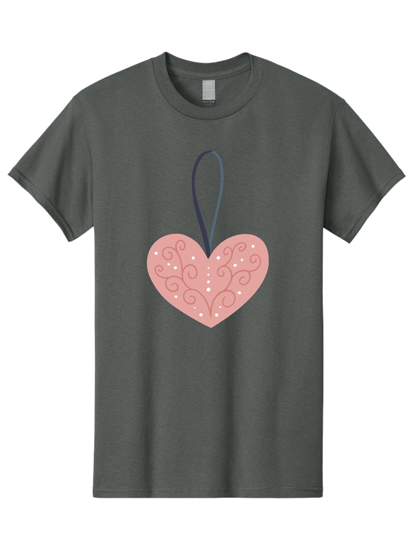 Pink-Heart-Ornament Men'S Graphic Tee, 100% Cotton, Comfortable Casual Summer Wear, Machine Washable, Pink Heart Ornament, Decorative Design, Swirling Patterns, White Dots, Hanging Decoration, Love Symbol, Valentines Day Gift, Festive Decor Aac077 14