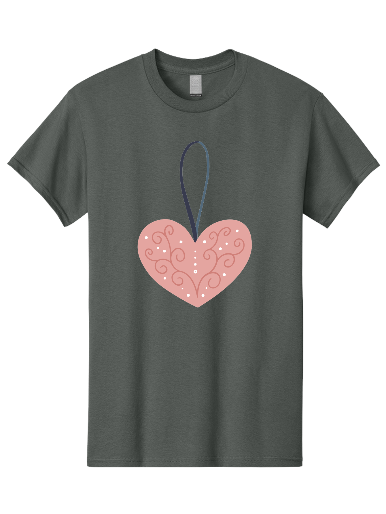 Pink-Heart-Ornament Men'S Graphic Tee, 100% Cotton, Comfortable Casual Summer Wear, Machine Washable, Pink Heart Ornament, Decorative Design, Swirling Patterns, White Dots, Hanging Decoration, Love Symbol, Valentines Day Gift, Festive Decor Aac077 3