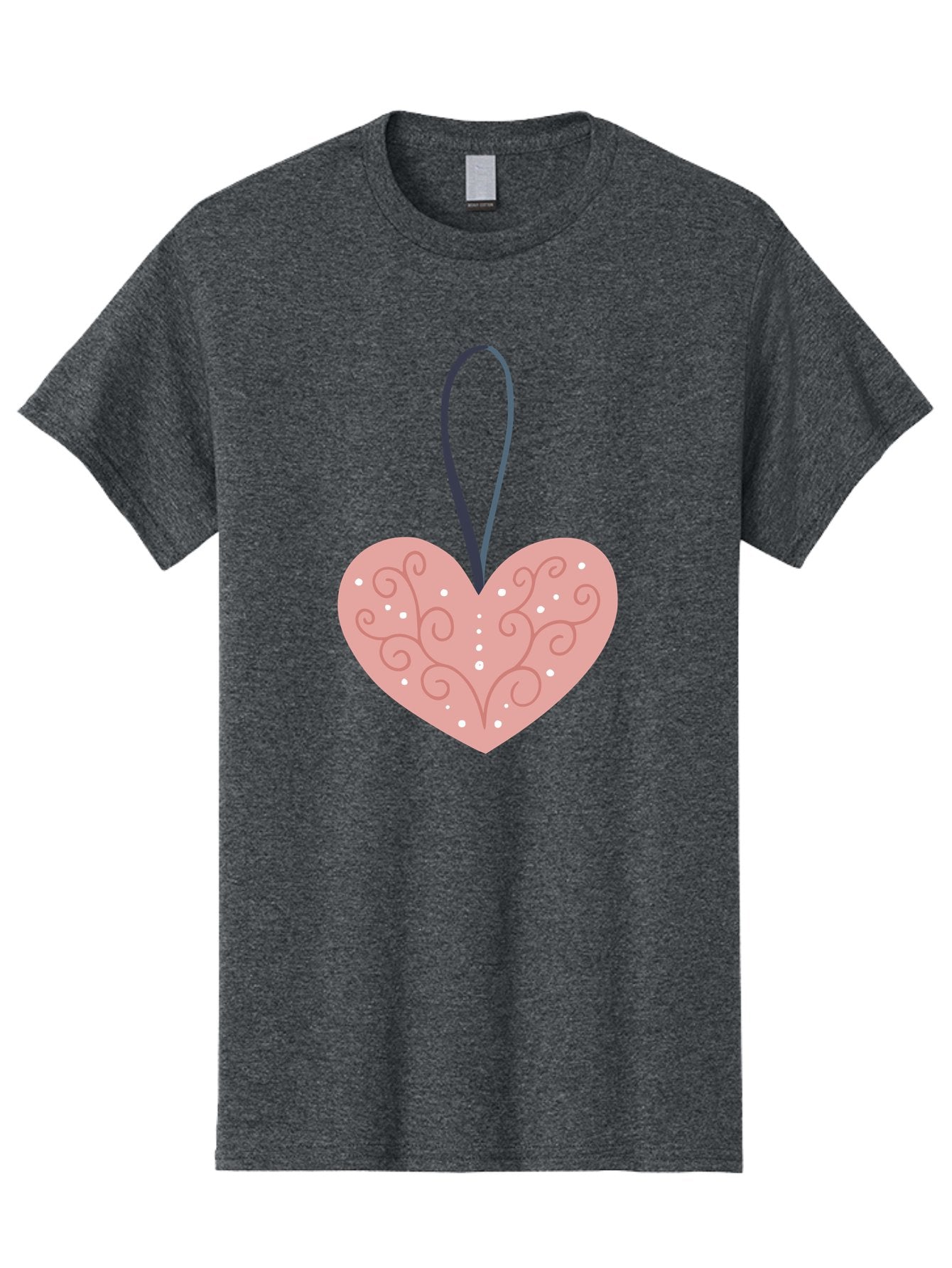 Pink-Heart-Ornament Men'S Graphic Tee, 100% Cotton, Comfortable Casual Summer Wear, Machine Washable, Pink Heart Ornament, Decorative Design, Swirling Patterns, White Dots, Hanging Decoration, Love Symbol, Valentines Day Gift, Festive Decor Aac077 10