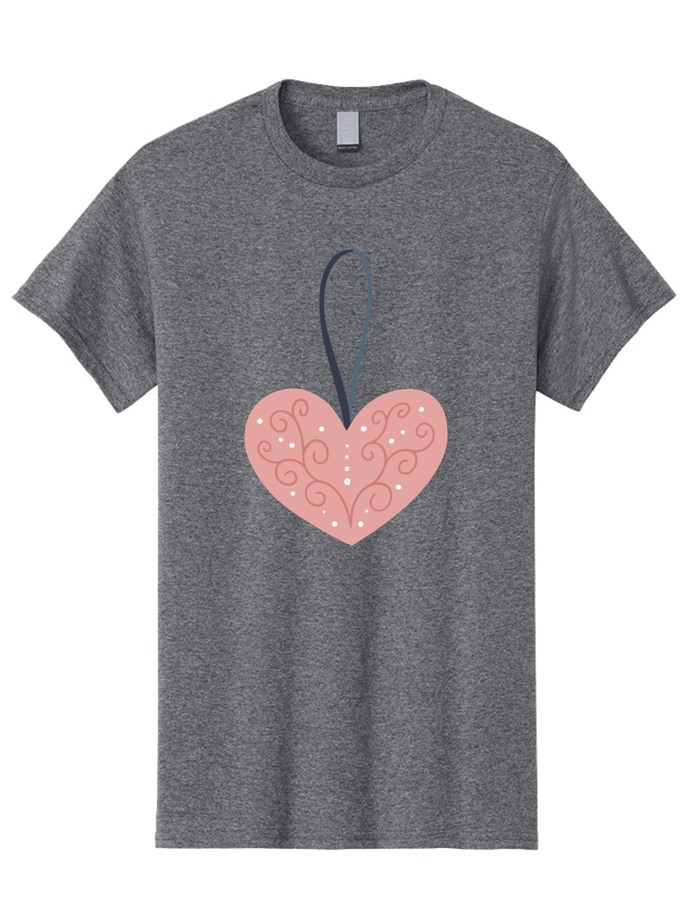 Pink-Heart-Ornament Men'S Graphic Tee, 100% Cotton, Comfortable Casual Summer Wear, Machine Washable, Pink Heart Ornament, Decorative Design, Swirling Patterns, White Dots, Hanging Decoration, Love Symbol, Valentines Day Gift, Festive Decor Aac077
