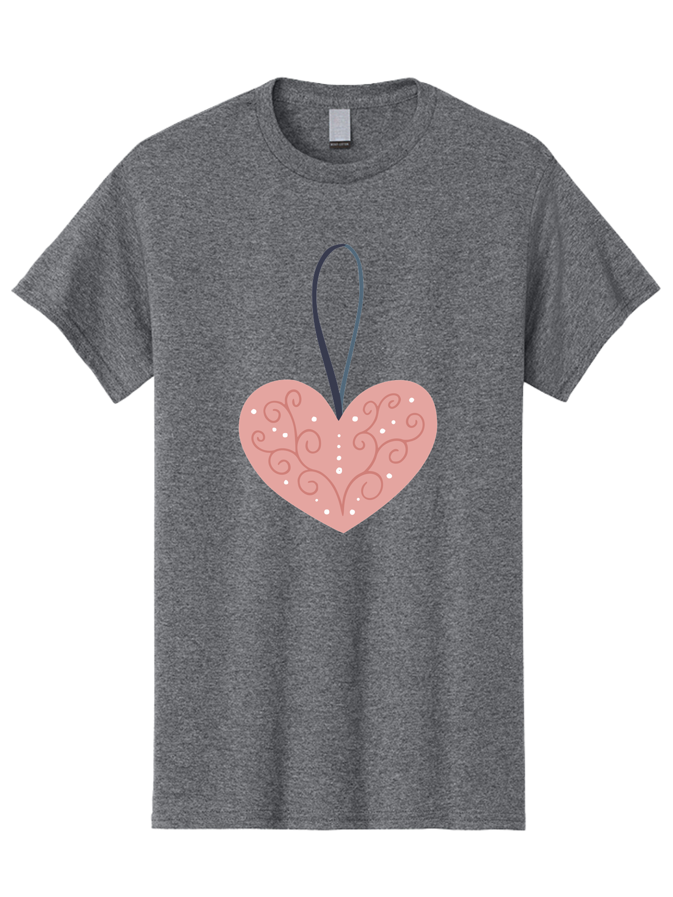 Pink-Heart-Ornament Men'S Graphic Tee, 100% Cotton, Comfortable Casual Summer Wear, Machine Washable, Pink Heart Ornament, Decorative Design, Swirling Patterns, White Dots, Hanging Decoration, Love Symbol, Valentines Day Gift, Festive Decor Aac077 21