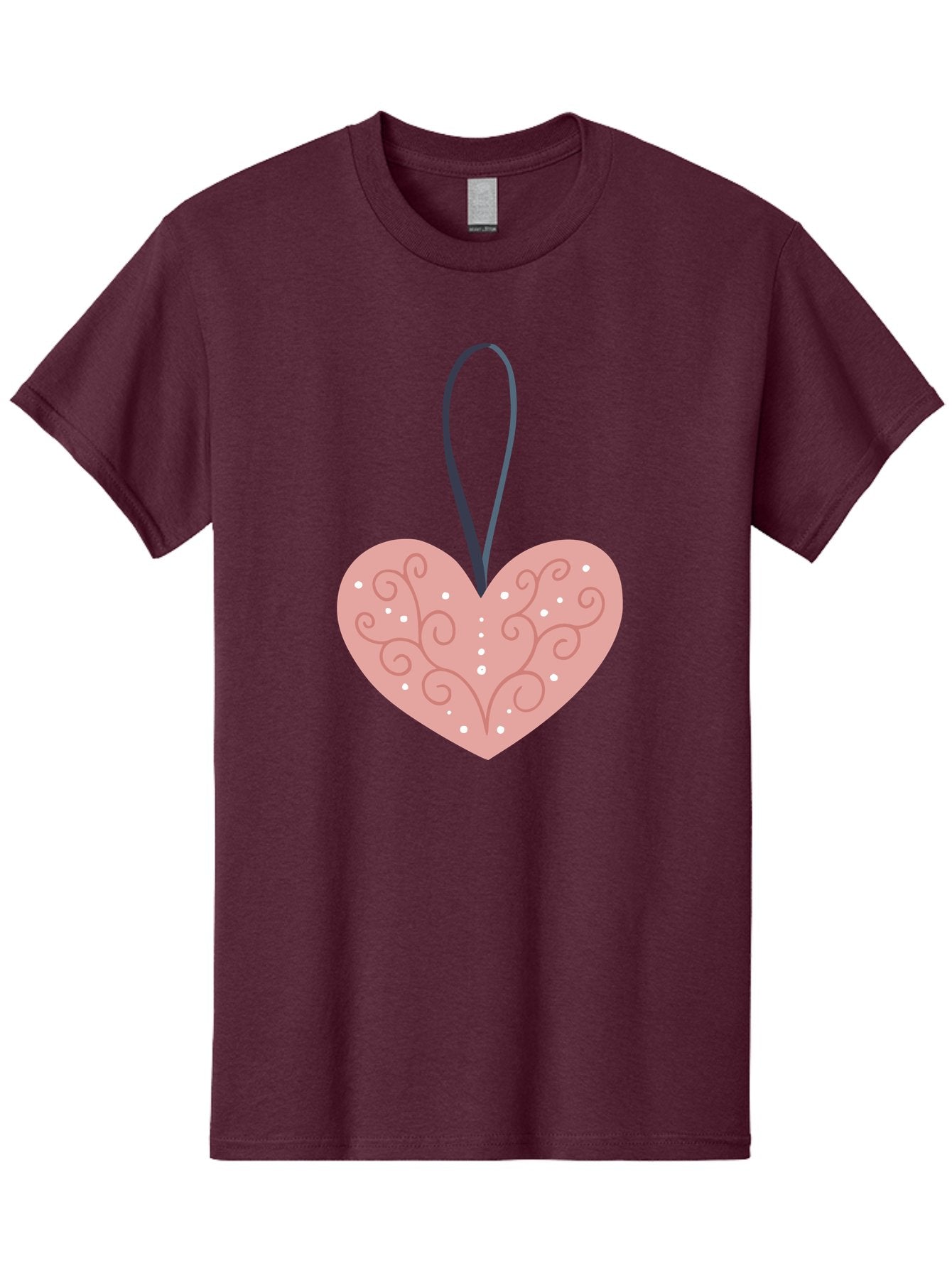 Pink-Heart-Ornament Men'S Graphic Tee, 100% Cotton, Comfortable Casual Summer Wear, Machine Washable, Pink Heart Ornament, Decorative Design, Swirling Patterns, White Dots, Hanging Decoration, Love Symbol, Valentines Day Gift, Festive Decor Aac077 8