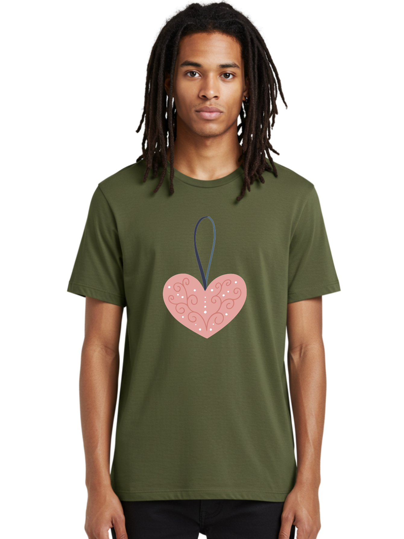 Pink-Heart-Ornament Men'S Graphic Tee, 100% Cotton, Comfortable Casual Summer Wear, Machine Washable, Pink Heart Ornament, Decorative Design, Swirling Patterns, White Dots, Hanging Decoration, Love Symbol, Valentines Day Gift, Festive Decor Aac077 8