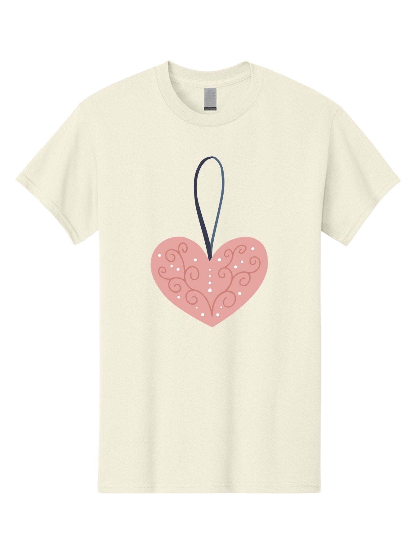 Pink-Heart-Ornament Men'S Graphic Tee, 100% Cotton, Comfortable Casual Summer Wear, Machine Washable, Pink Heart Ornament, Decorative Design, Swirling Patterns, White Dots, Hanging Decoration, Love Symbol, Valentines Day Gift, Festive Decor Aac077 13