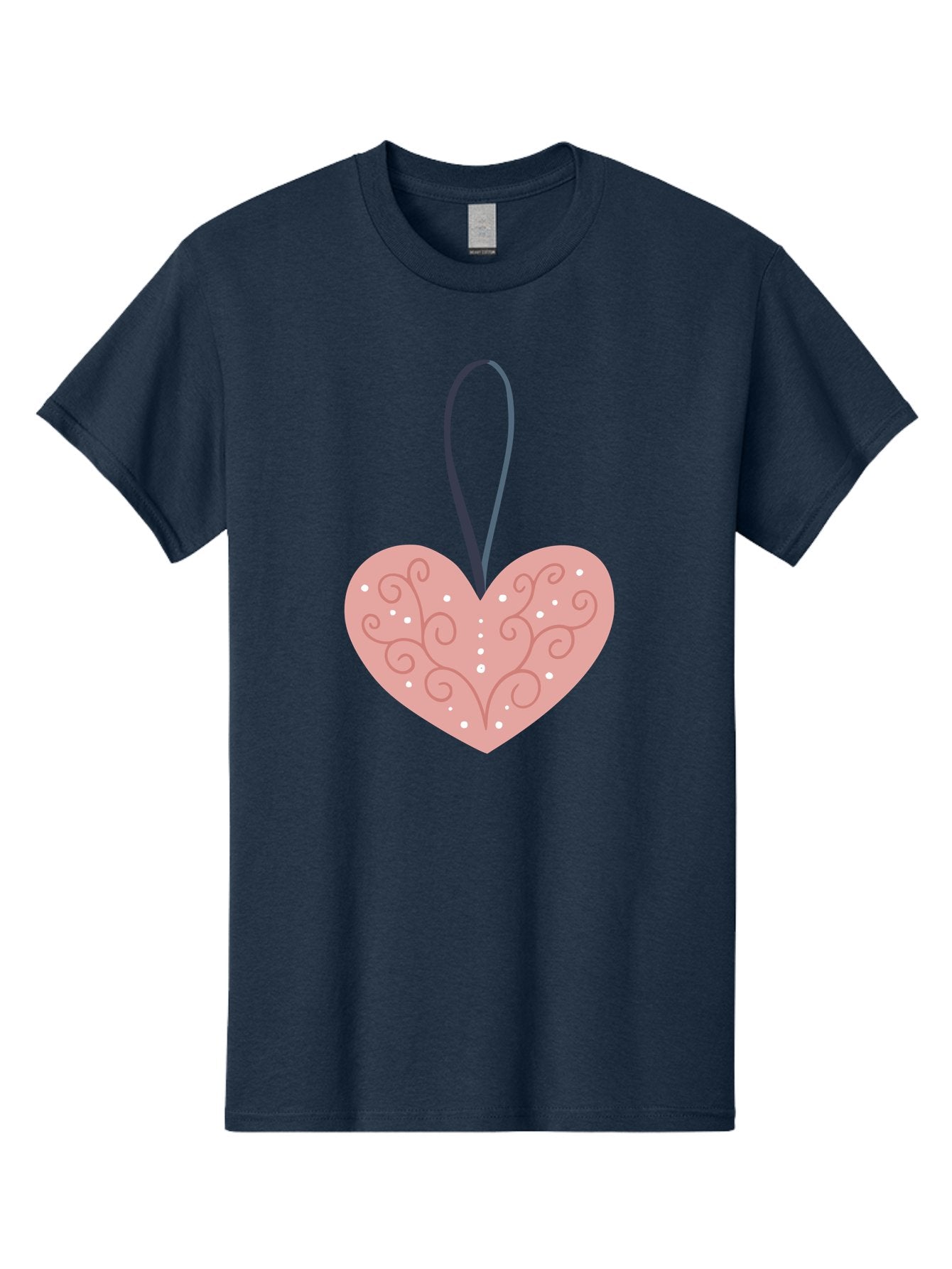 Pink-Heart-Ornament Men'S Graphic Tee, 100% Cotton, Comfortable Casual Summer Wear, Machine Washable, Pink Heart Ornament, Decorative Design, Swirling Patterns, White Dots, Hanging Decoration, Love Symbol, Valentines Day Gift, Festive Decor Aac077 6
