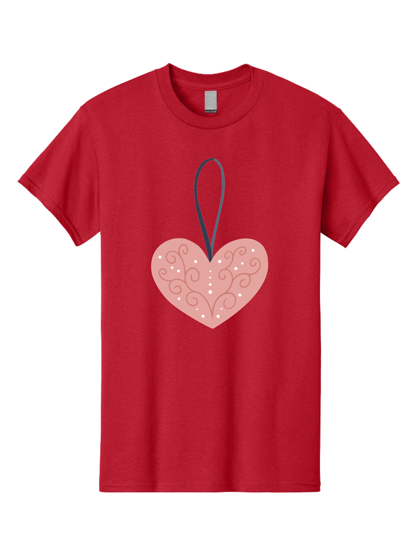 Pink-Heart-Ornament Men'S Graphic Tee, 100% Cotton, Comfortable Casual Summer Wear, Machine Washable, Pink Heart Ornament, Decorative Design, Swirling Patterns, White Dots, Hanging Decoration, Love Symbol, Valentines Day Gift, Festive Decor Aac077 17