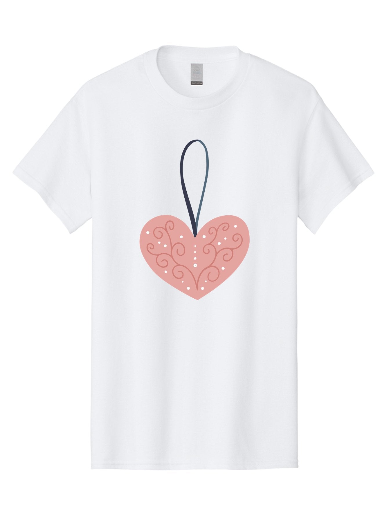 Pink-Heart-Ornament Men'S Graphic Tee, 100% Cotton, Comfortable Casual Summer Wear, Machine Washable, Pink Heart Ornament, Decorative Design, Swirling Patterns, White Dots, Hanging Decoration, Love Symbol, Valentines Day Gift, Festive Decor Aac077