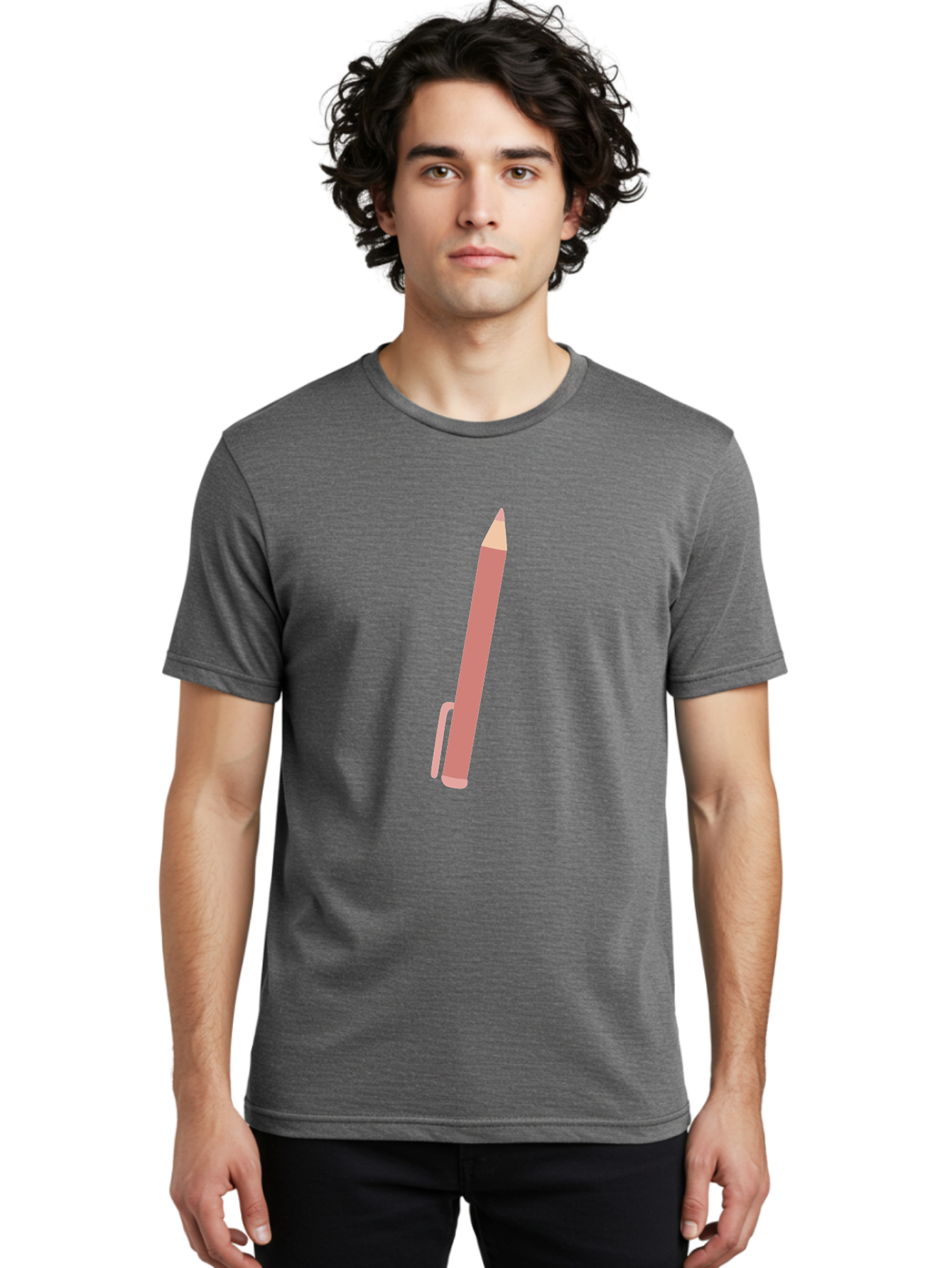 Pink-Pencil Men'S Graphic Tee, 100% Cotton, Comfortable Casual Summer Wear, Machine Washable, Pink Pen, Drawing Tool, Writing Instrument, Office Supplies, Stationery, Creative Writing, Artwork, Graphic Design Aac078 28