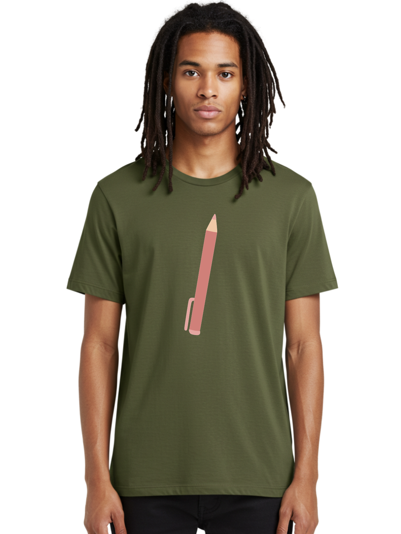 Pink-Pencil Men'S Graphic Tee, 100% Cotton, Comfortable Casual Summer Wear, Machine Washable, Pink Pen, Drawing Tool, Writing Instrument, Office Supplies, Stationery, Creative Writing, Artwork, Graphic Design Aac078 30
