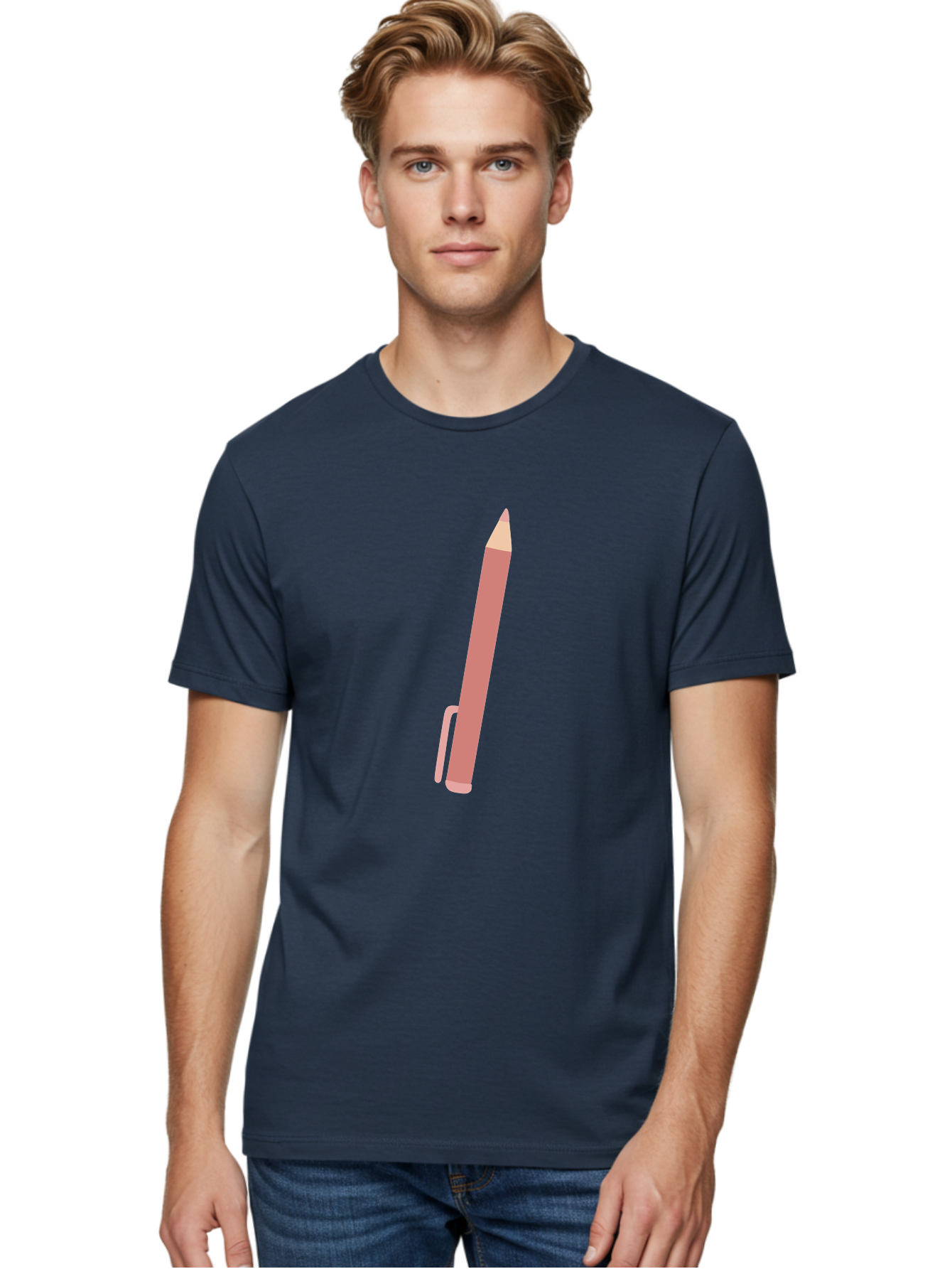 Pink-Pencil Men'S Graphic Tee, 100% Cotton, Comfortable Casual Summer Wear, Machine Washable, Pink Pen, Drawing Tool, Writing Instrument, Office Supplies, Stationery, Creative Writing, Artwork, Graphic Design Aac078 10