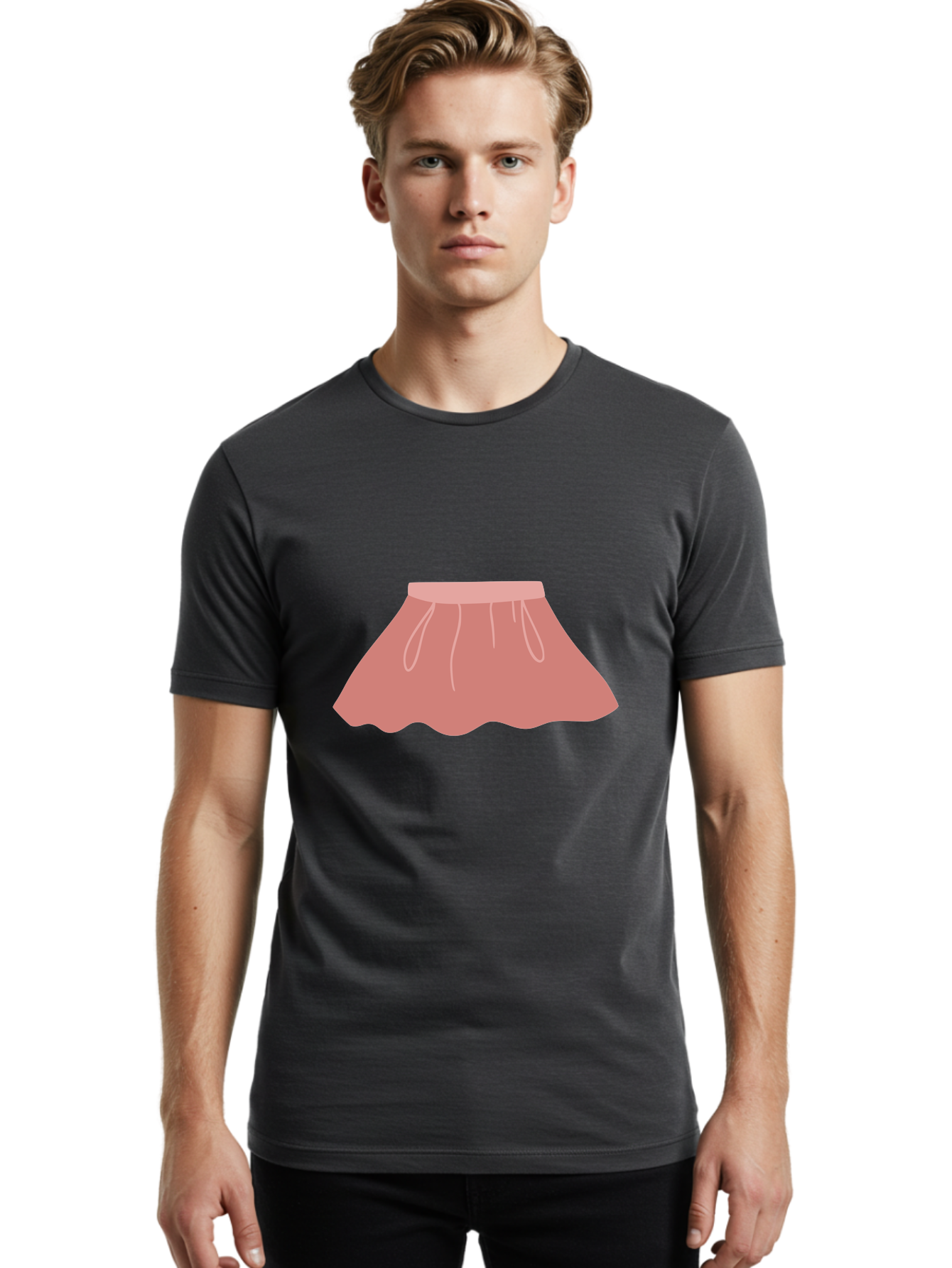 Pink-Skirt Men'S Graphic Tee, 100% Cotton, Comfortable Casual Summer Wear, Machine Washable, Pink Skirt, Women'S Fashion, Clothing Illustration, Simple Design, Pastel Colors, Minimalist Style, Fashion Graphics, Women'S Clothing Aac080 22