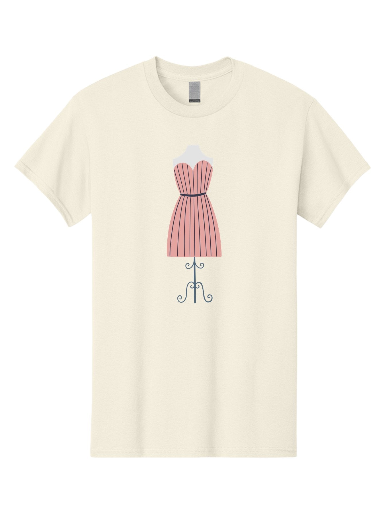 Pink-Striped-Dress Men'S Graphic Tee, 100% Cotton, Comfortable Casual Summer Wear, Machine Washable, Sweetheart Neckline Dress, Knee Length Dress, Striped Pattern, Vintage Style, Fashion Illustration, Womenswear, Designer Dress, Aac081 3