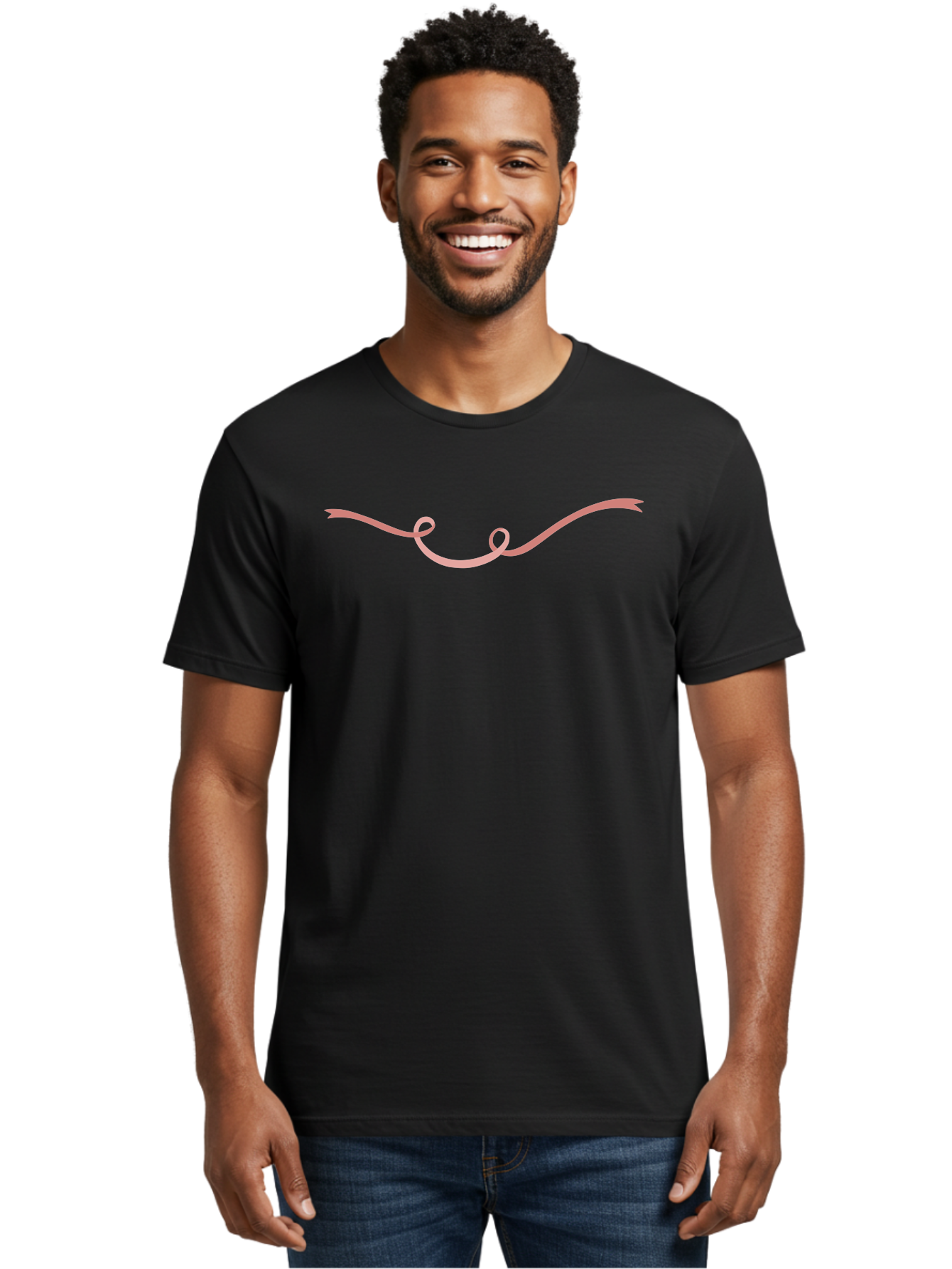 Pink-Swirl Men'S Graphic Tee, 100% Cotton, Comfortable Casual Summer Wear, Machine Washable, Curly Pink Line, Swirling Curve, Abstract Shape, Artistic Design, Minimalist Art, Flowing Line, Modern Graphics Aac083