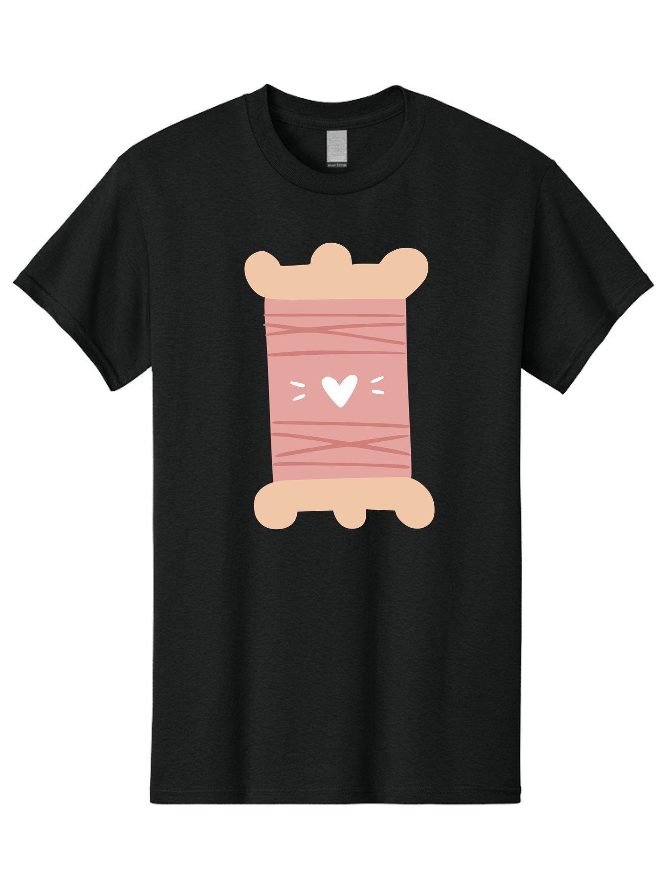 Pink-Thread-Spool-With-Heart Men'S Graphic Tee, 100% Cotton, Comfortable Casual Summer Wear, Machine Washable, Pink Thread Spool, White Heart, Sewing Supplies, Crafting, Diy, Hobby, Embroidery Thread, Pastel Colors, Cute Design, Cartoon Style Aac084