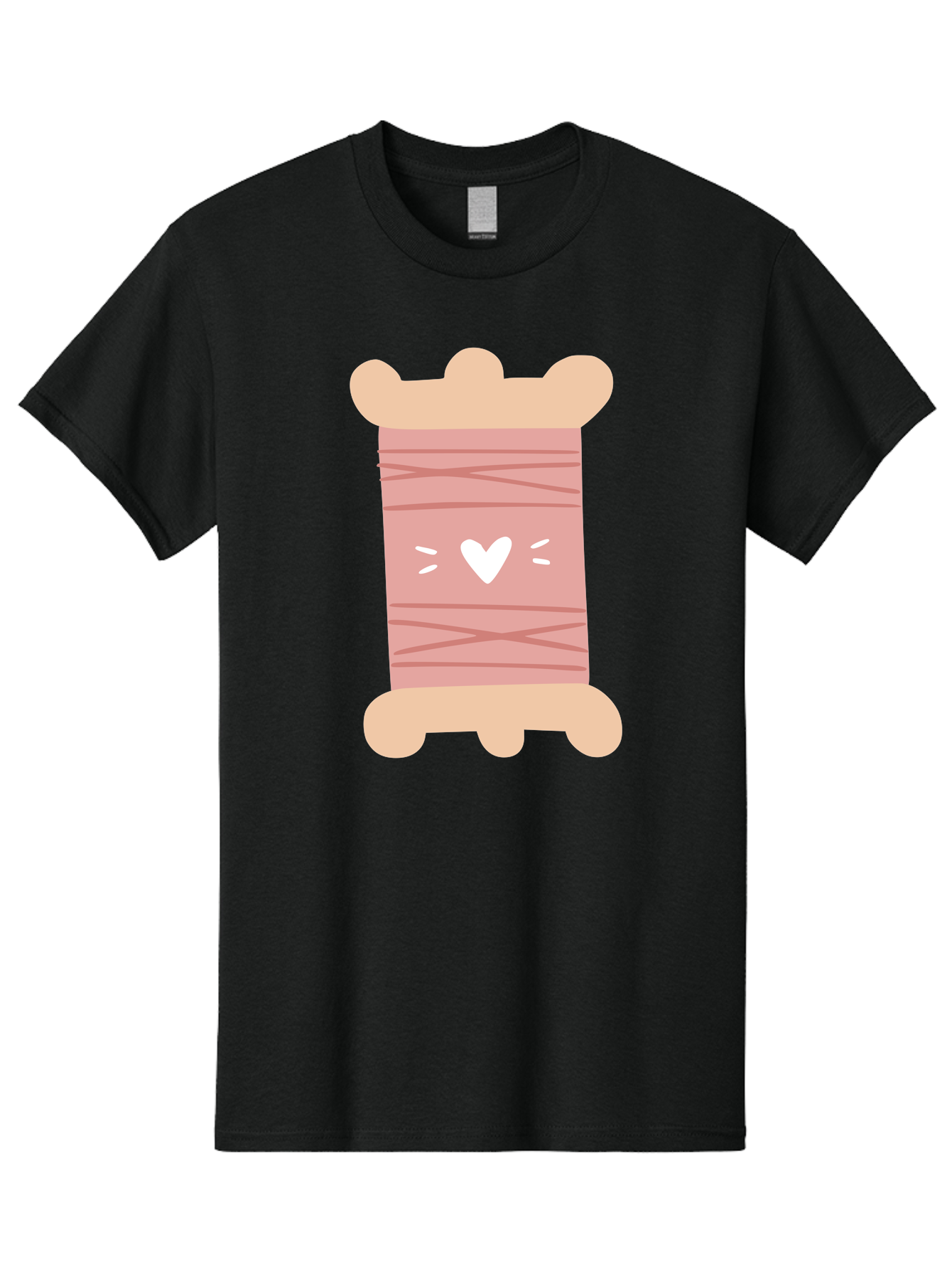 Pink-Thread-Spool-With-Heart Men'S Graphic Tee, 100% Cotton, Comfortable Casual Summer Wear, Machine Washable, Pink Thread Spool, White Heart, Sewing Supplies, Crafting, Diy, Hobby, Embroidery Thread, Pastel Colors, Cute Design, Cartoon Style Aac084 21