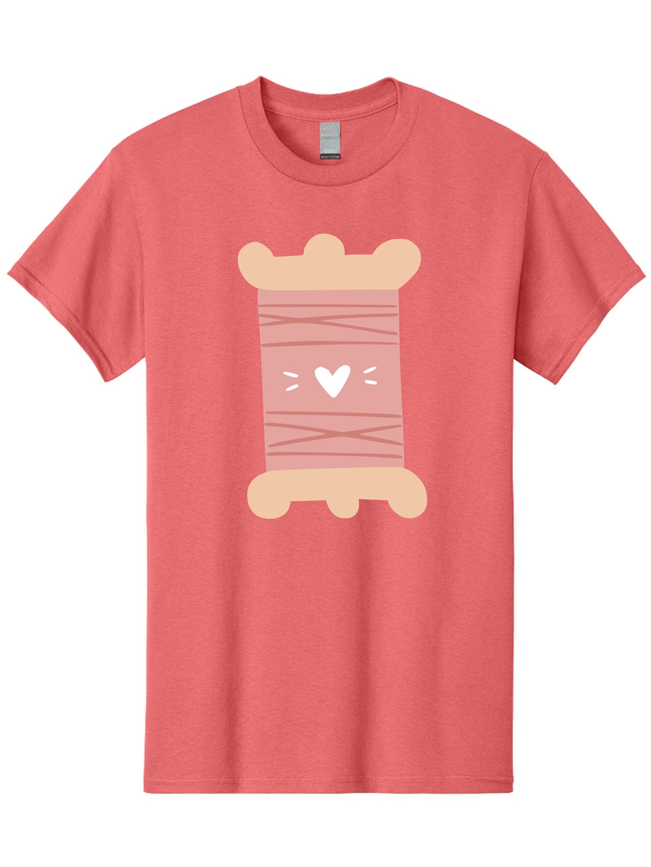 Pink-Thread-Spool-With-Heart Men'S Graphic Tee, 100% Cotton, Comfortable Casual Summer Wear, Machine Washable, Pink Thread Spool, White Heart, Sewing Supplies, Crafting, Diy, Hobby, Embroidery Thread, Pastel Colors, Cute Design, Cartoon Style Aac084 10