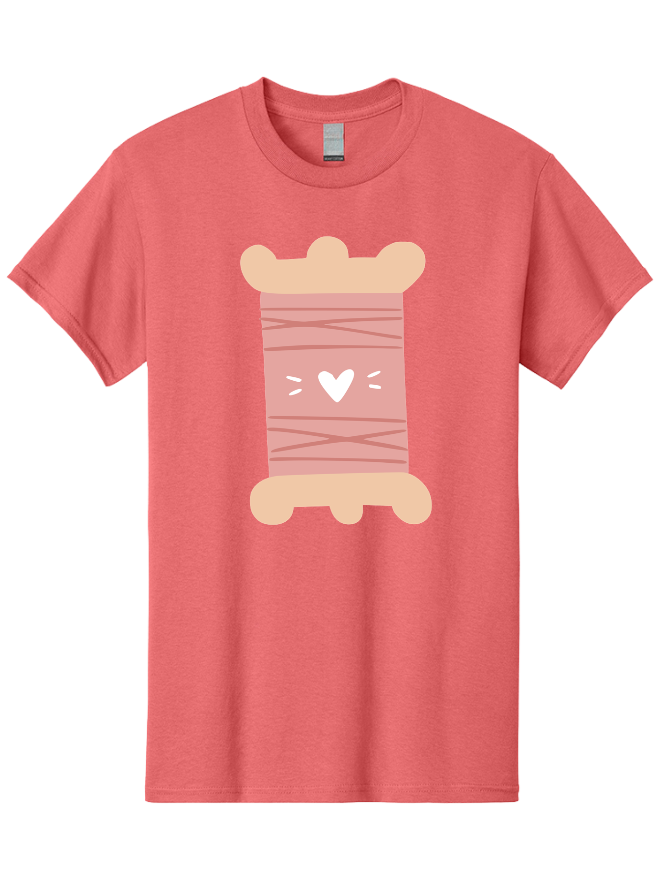 Pink-Thread-Spool-With-Heart Men'S Graphic Tee, 100% Cotton, Comfortable Casual Summer Wear, Machine Washable, Pink Thread Spool, White Heart, Sewing Supplies, Crafting, Diy, Hobby, Embroidery Thread, Pastel Colors, Cute Design, Cartoon Style Aac084 27
