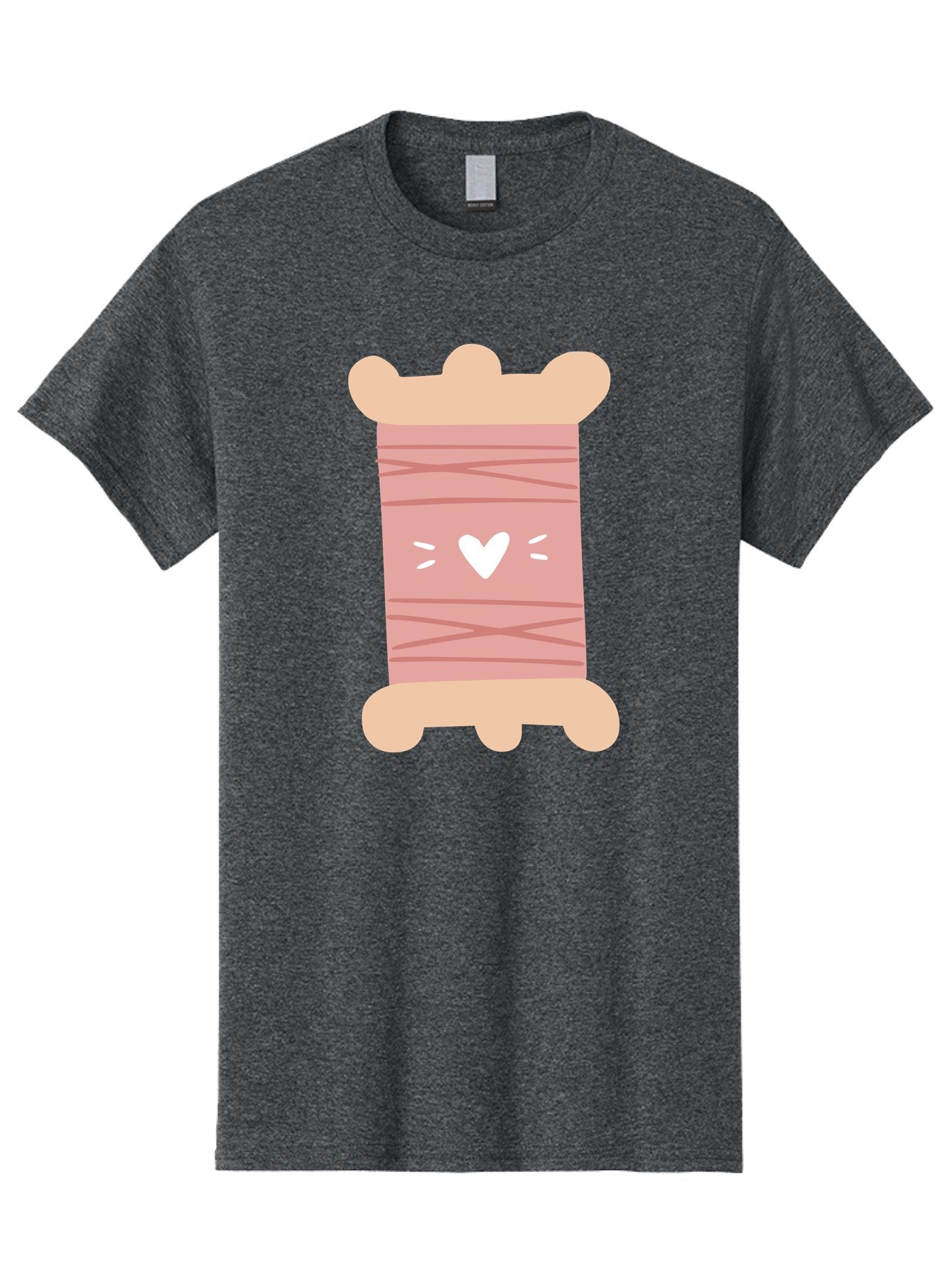 Pink-Thread-Spool-With-Heart Men'S Graphic Tee, 100% Cotton, Comfortable Casual Summer Wear, Machine Washable, Pink Thread Spool, White Heart, Sewing Supplies, Crafting, Diy, Hobby, Embroidery Thread, Pastel Colors, Cute Design, Cartoon Style Aac084 13