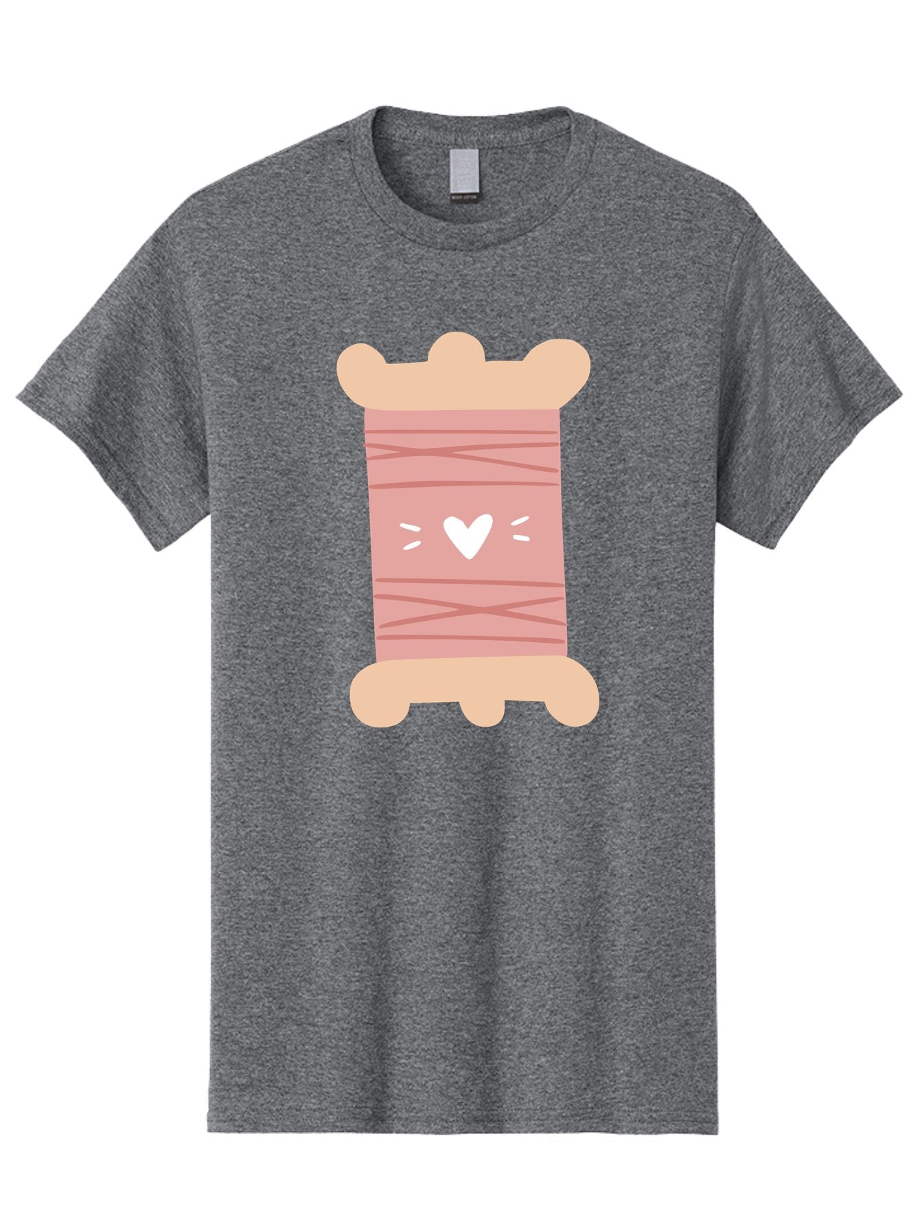 Pink-Thread-Spool-With-Heart Men'S Graphic Tee, 100% Cotton, Comfortable Casual Summer Wear, Machine Washable, Pink Thread Spool, White Heart, Sewing Supplies, Crafting, Diy, Hobby, Embroidery Thread, Pastel Colors, Cute Design, Cartoon Style Aac084 14