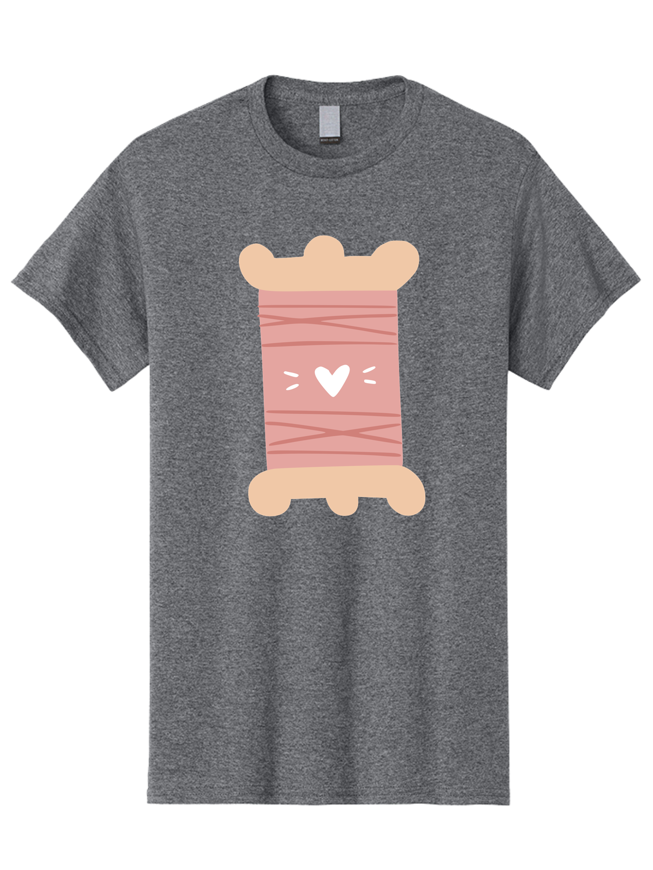 Pink-Thread-Spool-With-Heart Men'S Graphic Tee, 100% Cotton, Comfortable Casual Summer Wear, Machine Washable, Pink Thread Spool, White Heart, Sewing Supplies, Crafting, Diy, Hobby, Embroidery Thread, Pastel Colors, Cute Design, Cartoon Style Aac084 3