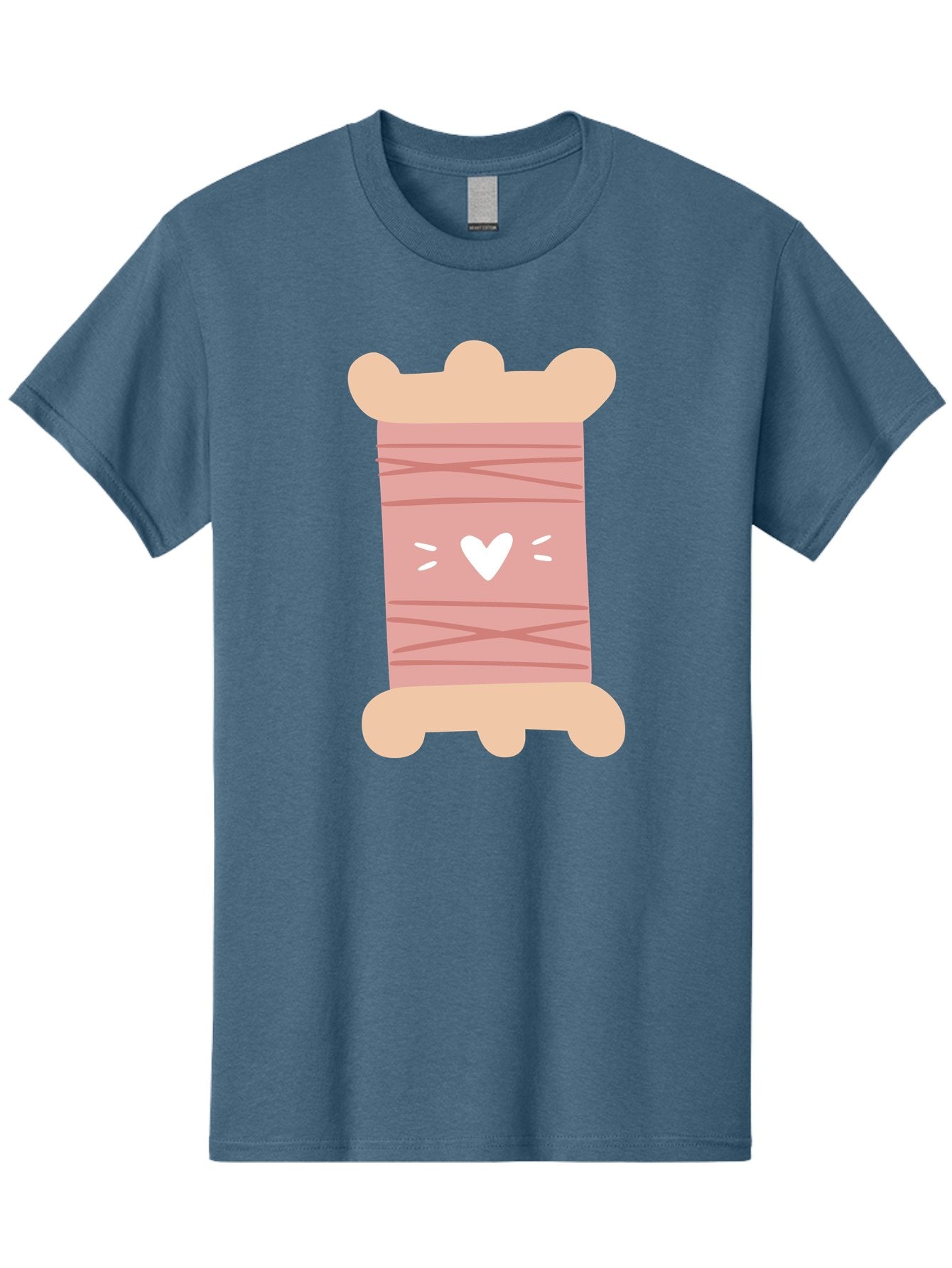 Pink-Thread-Spool-With-Heart Men'S Graphic Tee, 100% Cotton, Comfortable Casual Summer Wear, Machine Washable, Pink Thread Spool, White Heart, Sewing Supplies, Crafting, Diy, Hobby, Embroidery Thread, Pastel Colors, Cute Design, Cartoon Style Aac084 7
