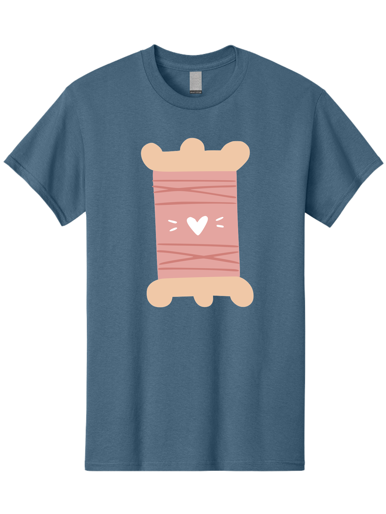 Pink-Thread-Spool-With-Heart Men'S Graphic Tee, 100% Cotton, Comfortable Casual Summer Wear, Machine Washable, Pink Thread Spool, White Heart, Sewing Supplies, Crafting, Diy, Hobby, Embroidery Thread, Pastel Colors, Cute Design, Cartoon Style Aac084 25