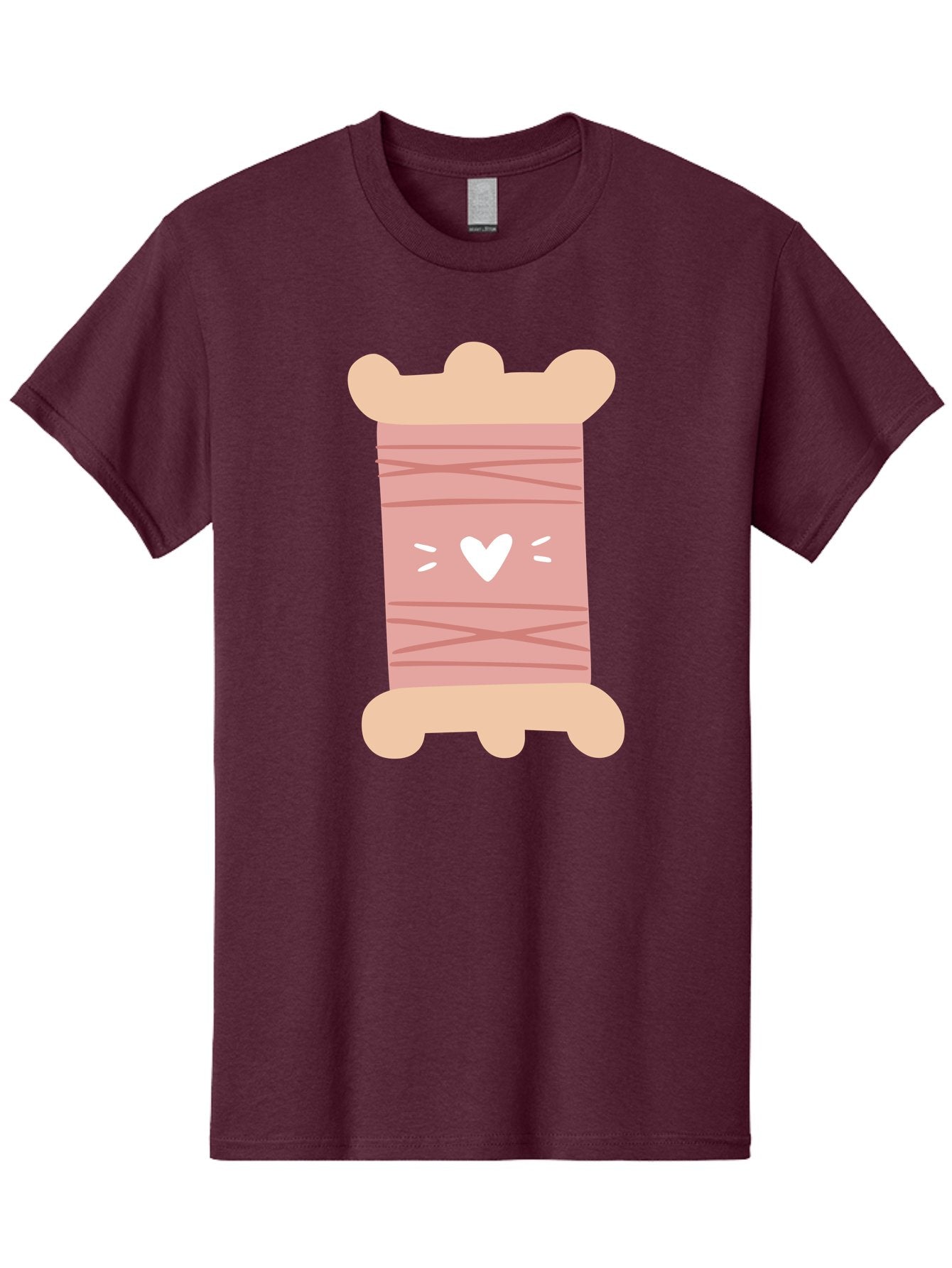 Pink-Thread-Spool-With-Heart Men'S Graphic Tee, 100% Cotton, Comfortable Casual Summer Wear, Machine Washable, Pink Thread Spool, White Heart, Sewing Supplies, Crafting, Diy, Hobby, Embroidery Thread, Pastel Colors, Cute Design, Cartoon Style Aac084 11