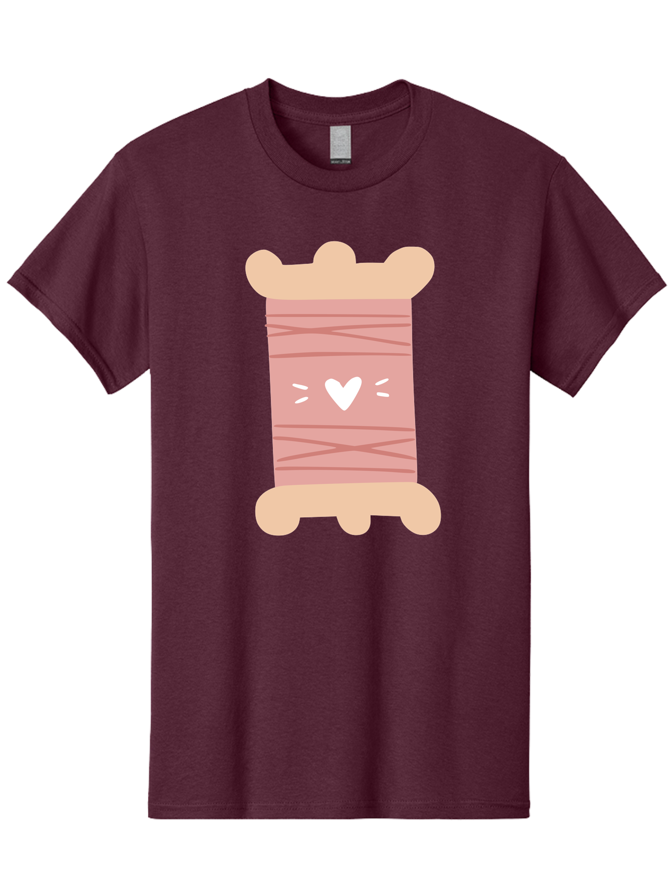 Pink-Thread-Spool-With-Heart Men'S Graphic Tee, 100% Cotton, Comfortable Casual Summer Wear, Machine Washable, Pink Thread Spool, White Heart, Sewing Supplies, Crafting, Diy, Hobby, Embroidery Thread, Pastel Colors, Cute Design, Cartoon Style Aac084 7