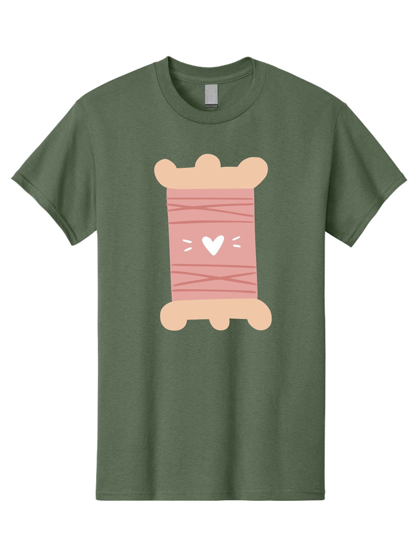 Pink-Thread-Spool-With-Heart Men'S Graphic Tee, 100% Cotton, Comfortable Casual Summer Wear, Machine Washable, Pink Thread Spool, White Heart, Sewing Supplies, Crafting, Diy, Hobby, Embroidery Thread, Pastel Colors, Cute Design, Cartoon Style Aac084 15