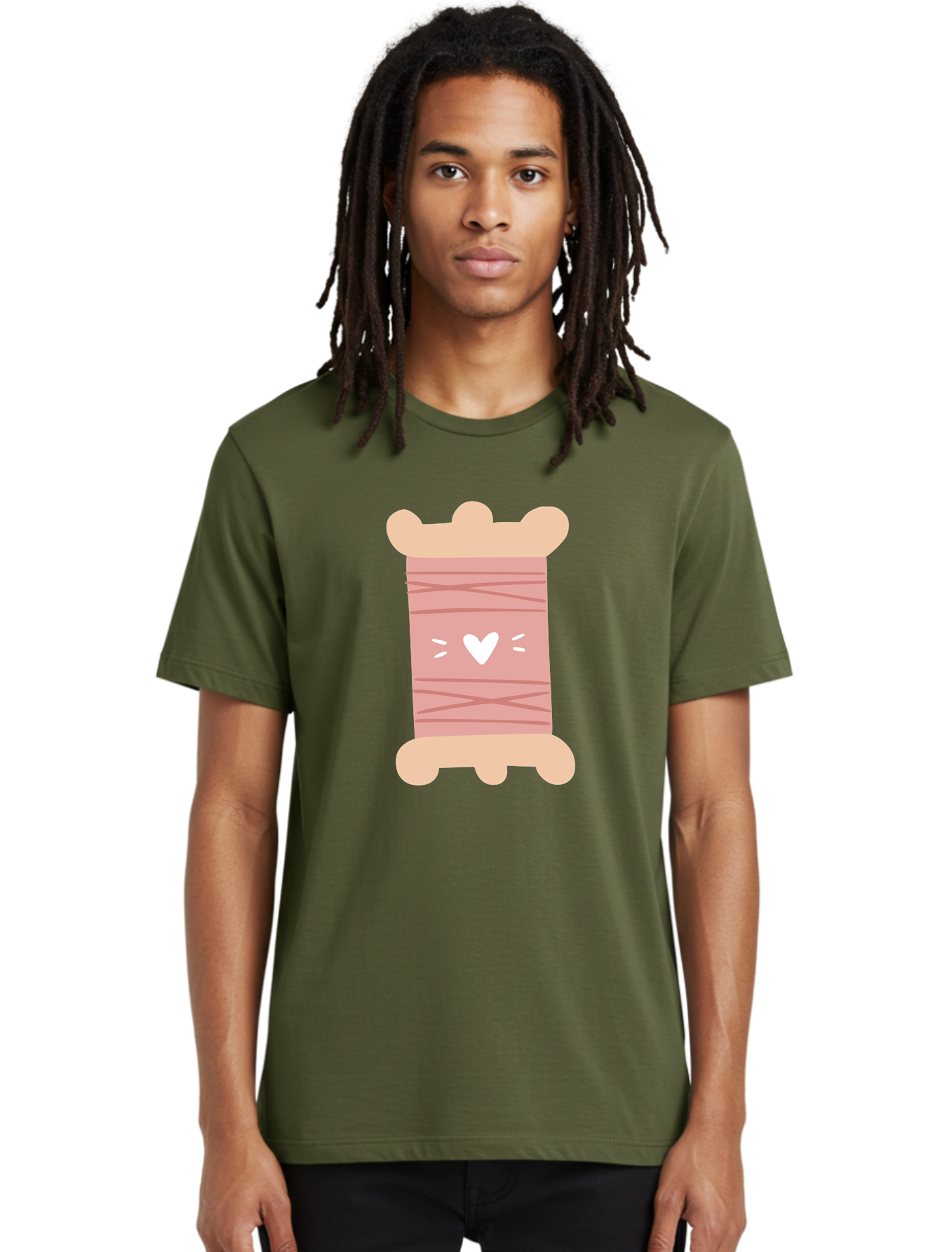 Pink-Thread-Spool-With-Heart Men'S Graphic Tee, 100% Cotton, Comfortable Casual Summer Wear, Machine Washable, Pink Thread Spool, White Heart, Sewing Supplies, Crafting, Diy, Hobby, Embroidery Thread, Pastel Colors, Cute Design, Cartoon Style Aac084 16