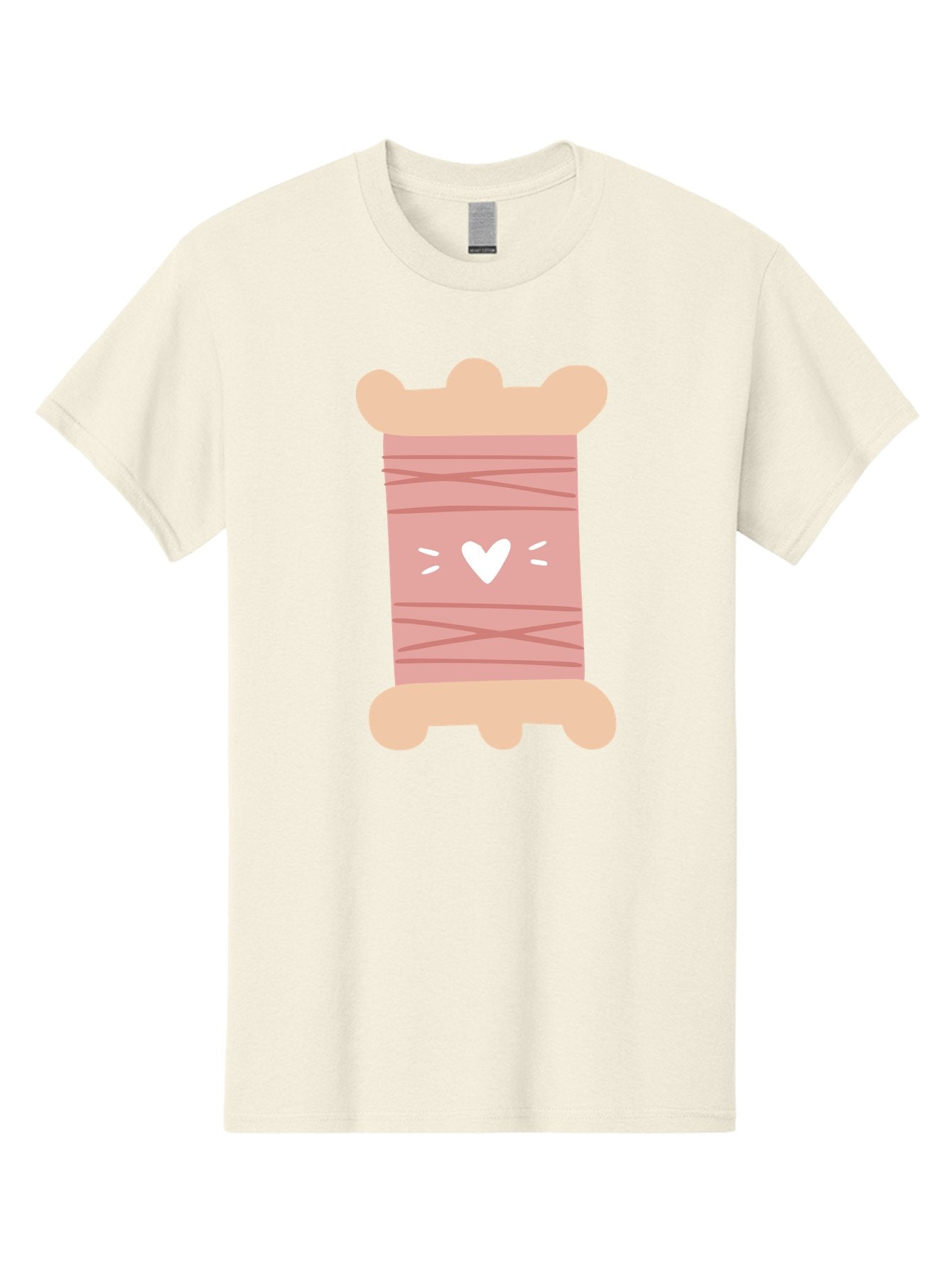 Pink-Thread-Spool-With-Heart Men'S Graphic Tee, 100% Cotton, Comfortable Casual Summer Wear, Machine Washable, Pink Thread Spool, White Heart, Sewing Supplies, Crafting, Diy, Hobby, Embroidery Thread, Pastel Colors, Cute Design, Cartoon Style Aac084 12