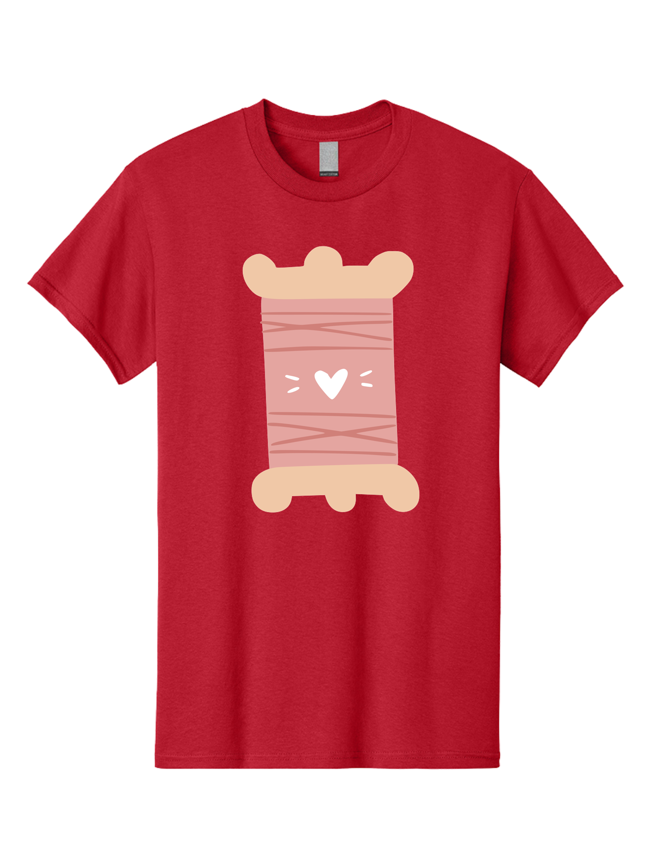 Pink-Thread-Spool-With-Heart Men'S Graphic Tee, 100% Cotton, Comfortable Casual Summer Wear, Machine Washable, Pink Thread Spool, White Heart, Sewing Supplies, Crafting, Diy, Hobby, Embroidery Thread, Pastel Colors, Cute Design, Cartoon Style Aac084 17