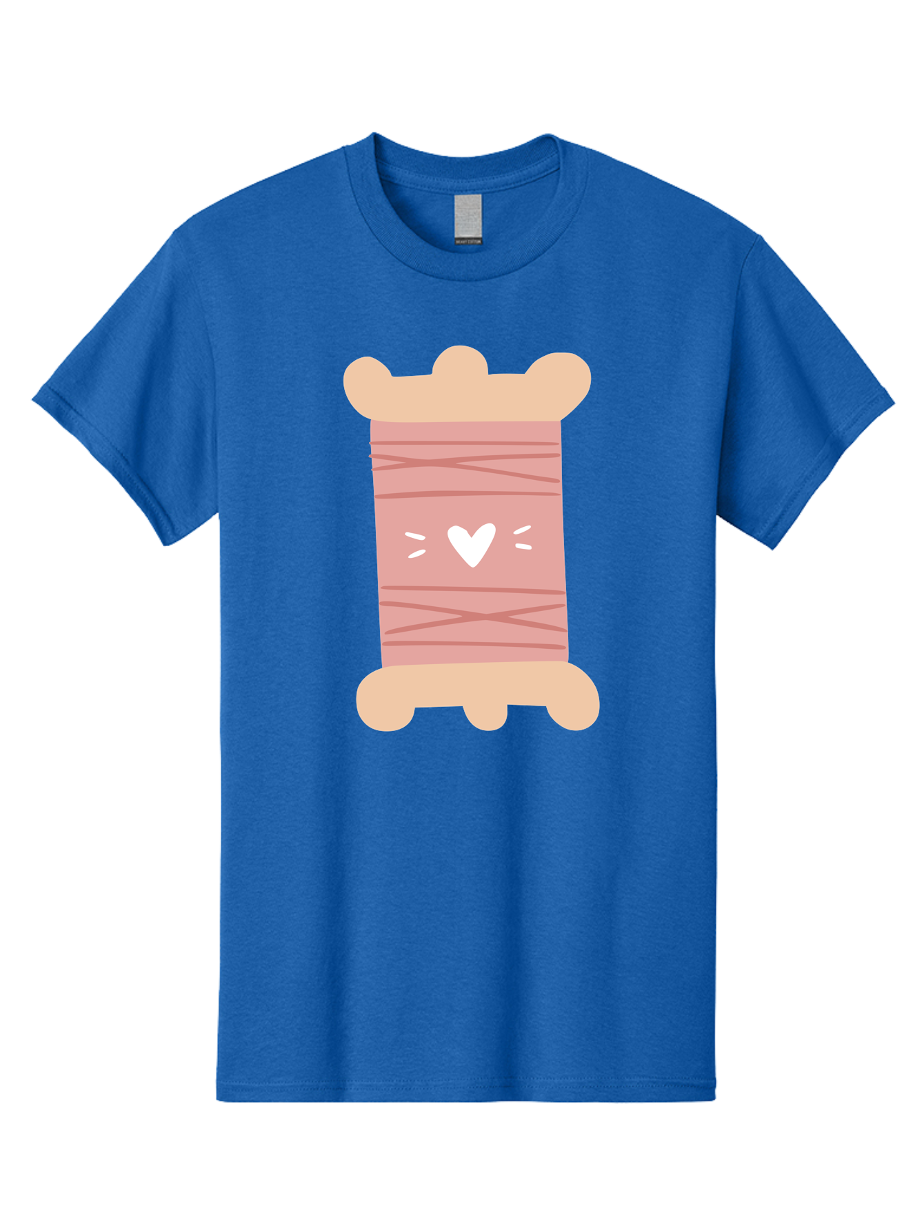 Pink-Thread-Spool-With-Heart Men'S Graphic Tee, 100% Cotton, Comfortable Casual Summer Wear, Machine Washable, Pink Thread Spool, White Heart, Sewing Supplies, Crafting, Diy, Hobby, Embroidery Thread, Pastel Colors, Cute Design, Cartoon Style Aac084 23