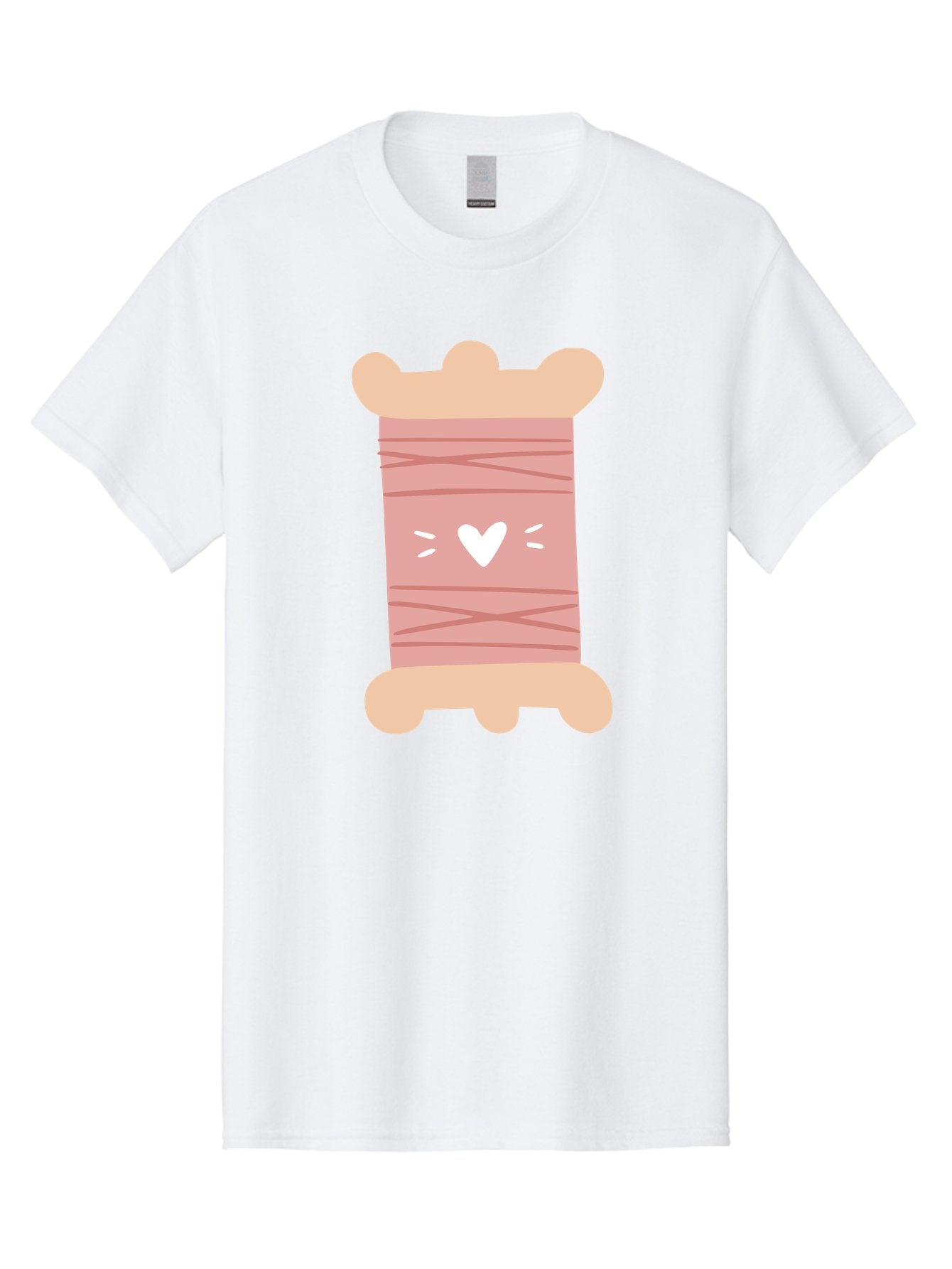 Pink-Thread-Spool-With-Heart Men'S Graphic Tee, 100% Cotton, Comfortable Casual Summer Wear, Machine Washable, Pink Thread Spool, White Heart, Sewing Supplies, Crafting, Diy, Hobby, Embroidery Thread, Pastel Colors, Cute Design, Cartoon Style Aac084 15