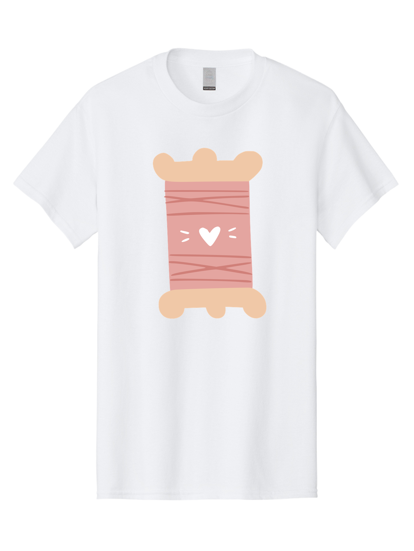 Pink-Thread-Spool-With-Heart Men'S Graphic Tee, 100% Cotton, Comfortable Casual Summer Wear, Machine Washable, Pink Thread Spool, White Heart, Sewing Supplies, Crafting, Diy, Hobby, Embroidery Thread, Pastel Colors, Cute Design, Cartoon Style Aac084