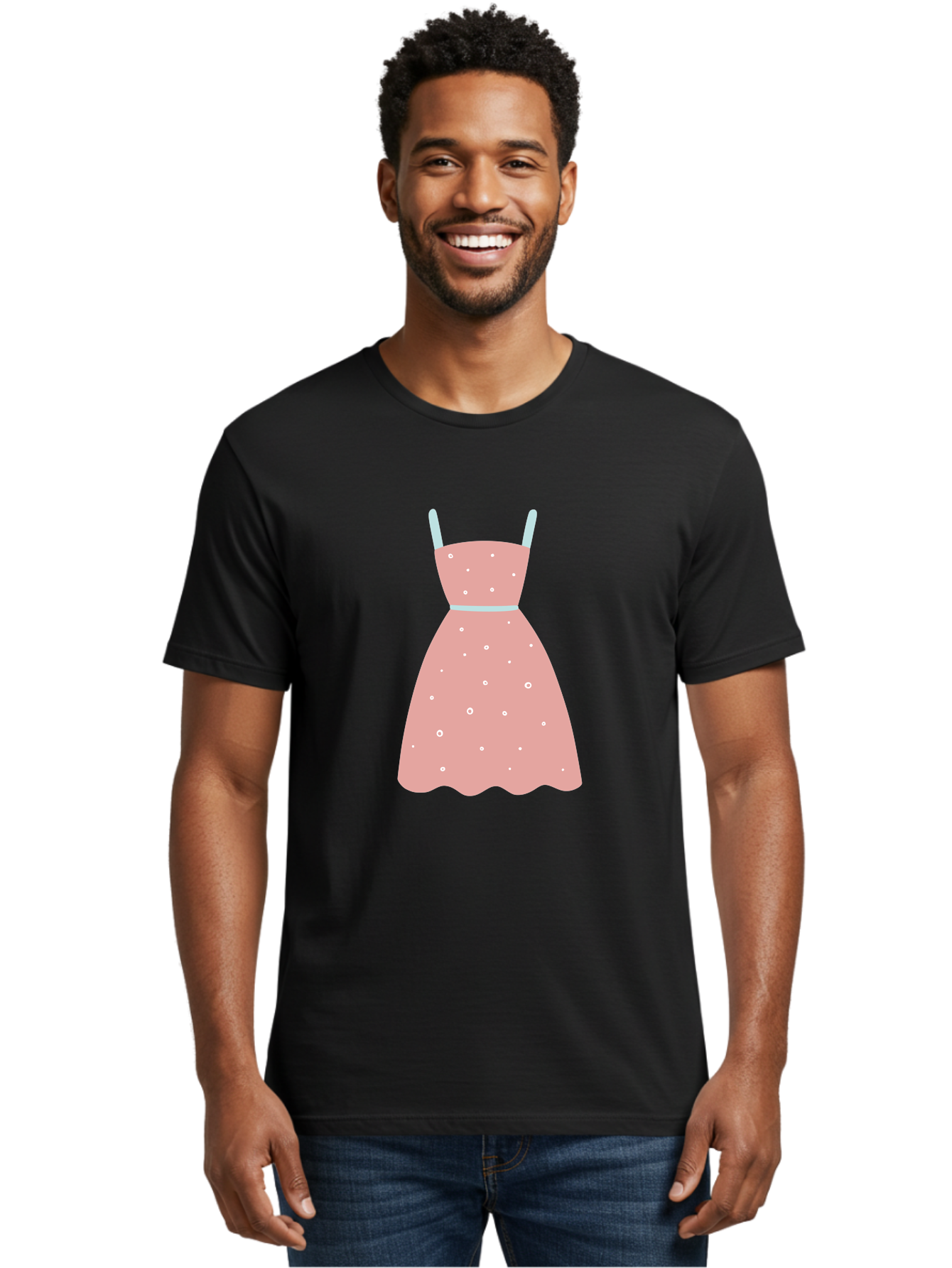 Polka-Dot-Dress Men'S Graphic Tee, 100% Cotton, Comfortable Casual Summer Wear, Machine Washable, Pink Dress, Polka Dot Pattern, Feminine Fashion, Elegant Design, White Accents, Stylish Clothing, Retro Style, Women'S Wear, Polka Dot Dress Aac085 24