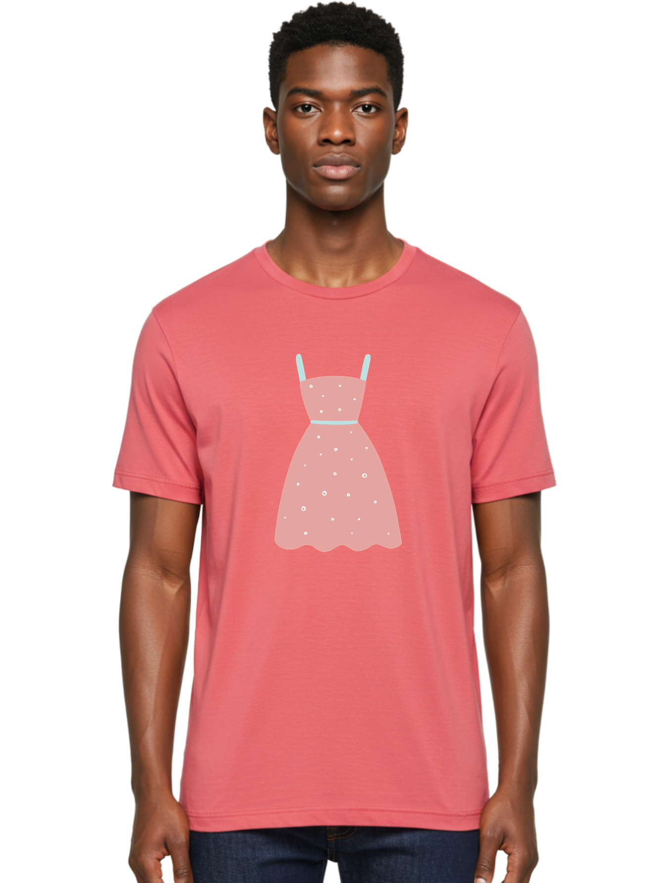 Polka-Dot-Dress Men'S Graphic Tee, 100% Cotton, Comfortable Casual Summer Wear, Machine Washable, Pink Dress, Polka Dot Pattern, Feminine Fashion, Elegant Design, White Accents, Stylish Clothing, Retro Style, Women'S Wear, Polka Dot Dress Aac085 14
